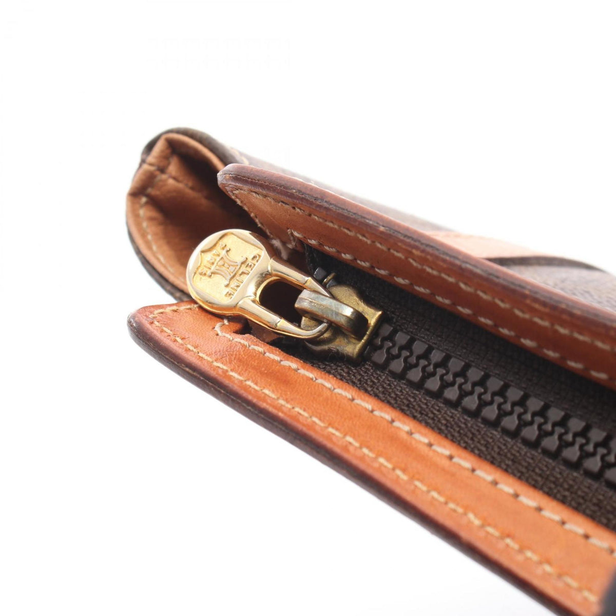 Celine Brown Coated Canvas Leather Clutch Bag Handbag (Pre-Owned)