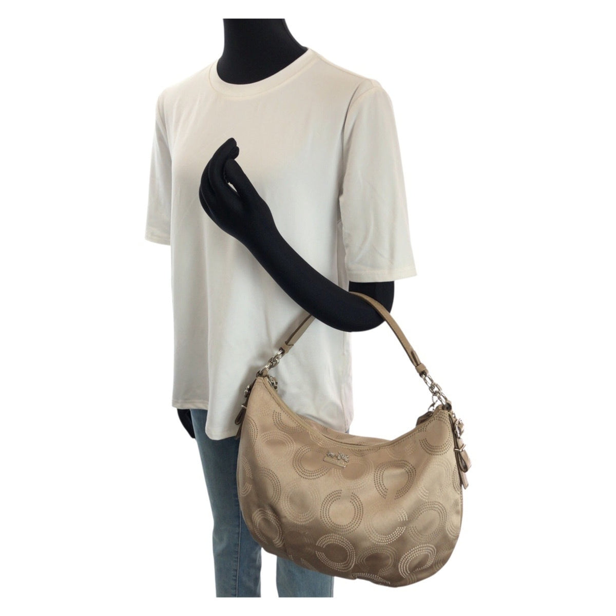 Coach Beige Satin Leather Handbag Shoulder Bag (Pre-Owned)