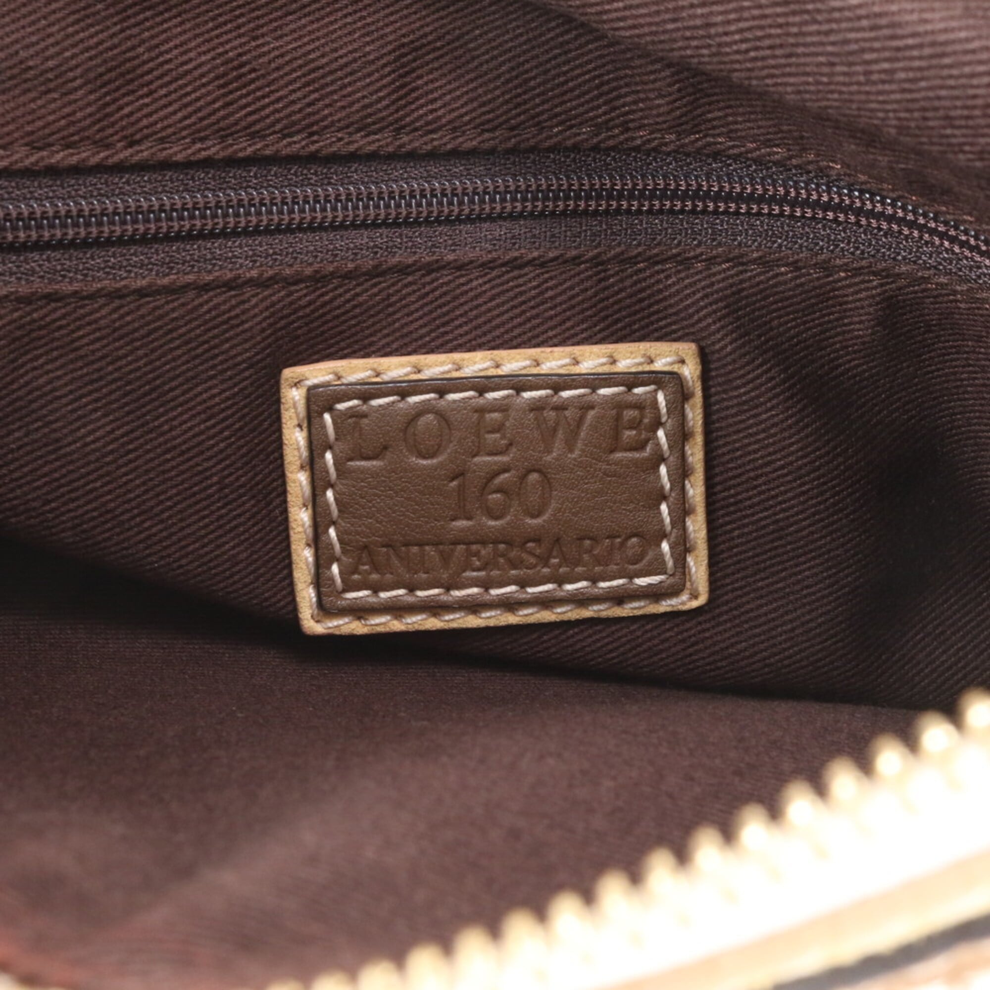 Loewe Beige Brown Leather Canvas Handbag Shoulder Bag Tote Bag (Pre-Owned)