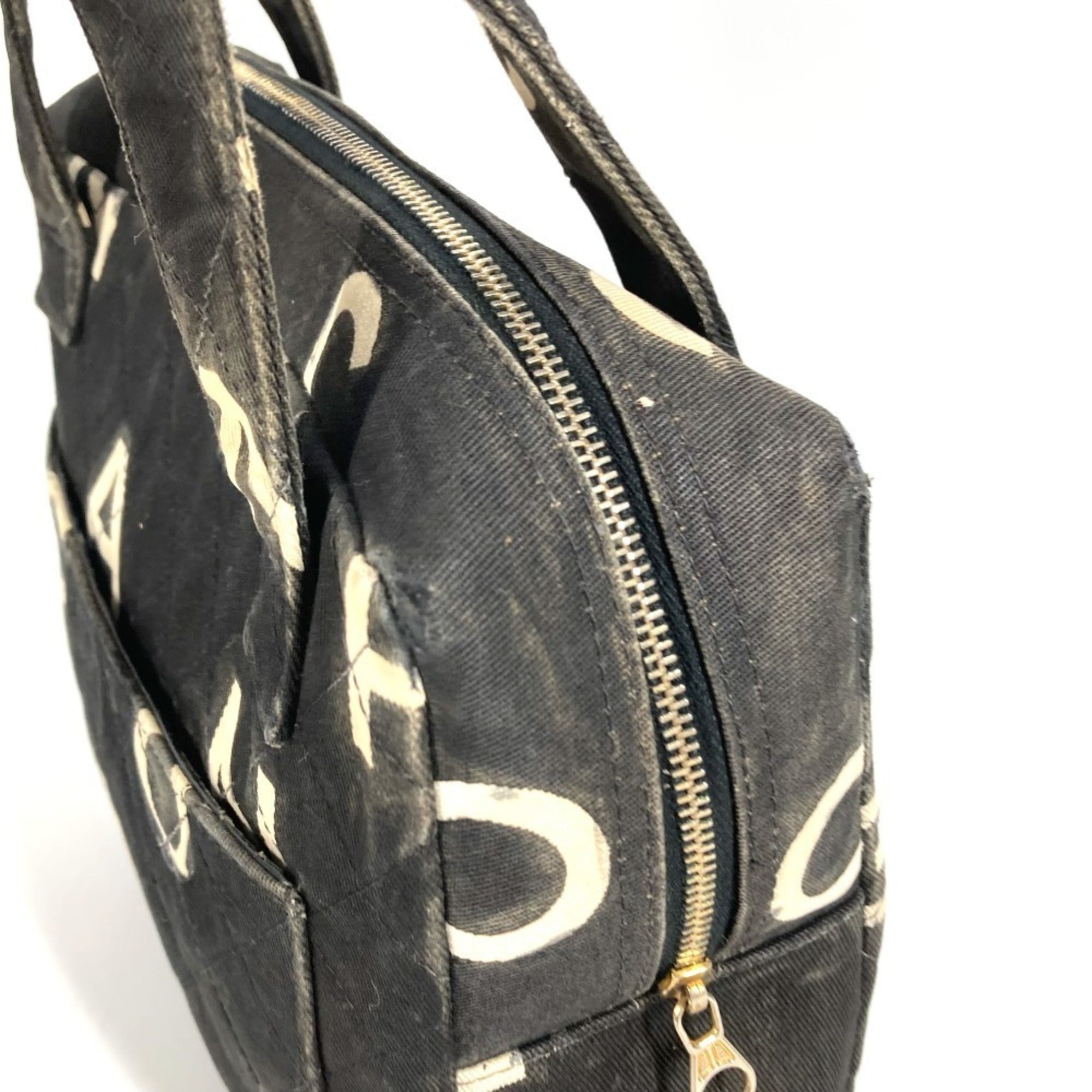 Chanel Black White Canvas Handbag Tote Bag (Pre-Owned)