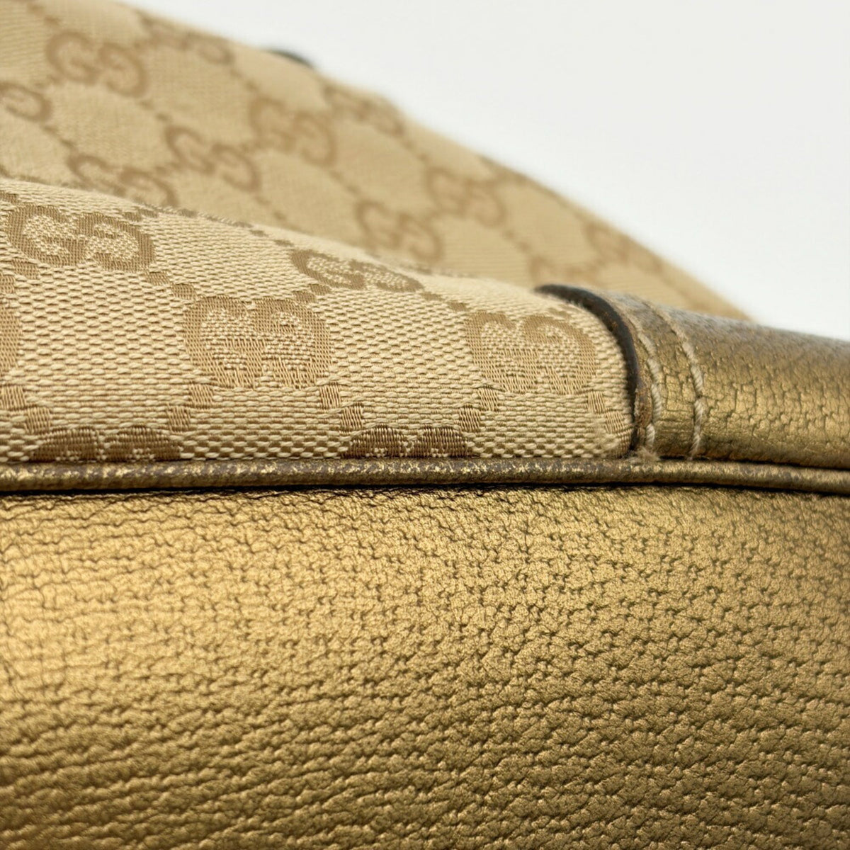 Gucci Beige Gold Gg Canvas Leather Shoulder Bag Tote Bag (Pre-Owned)