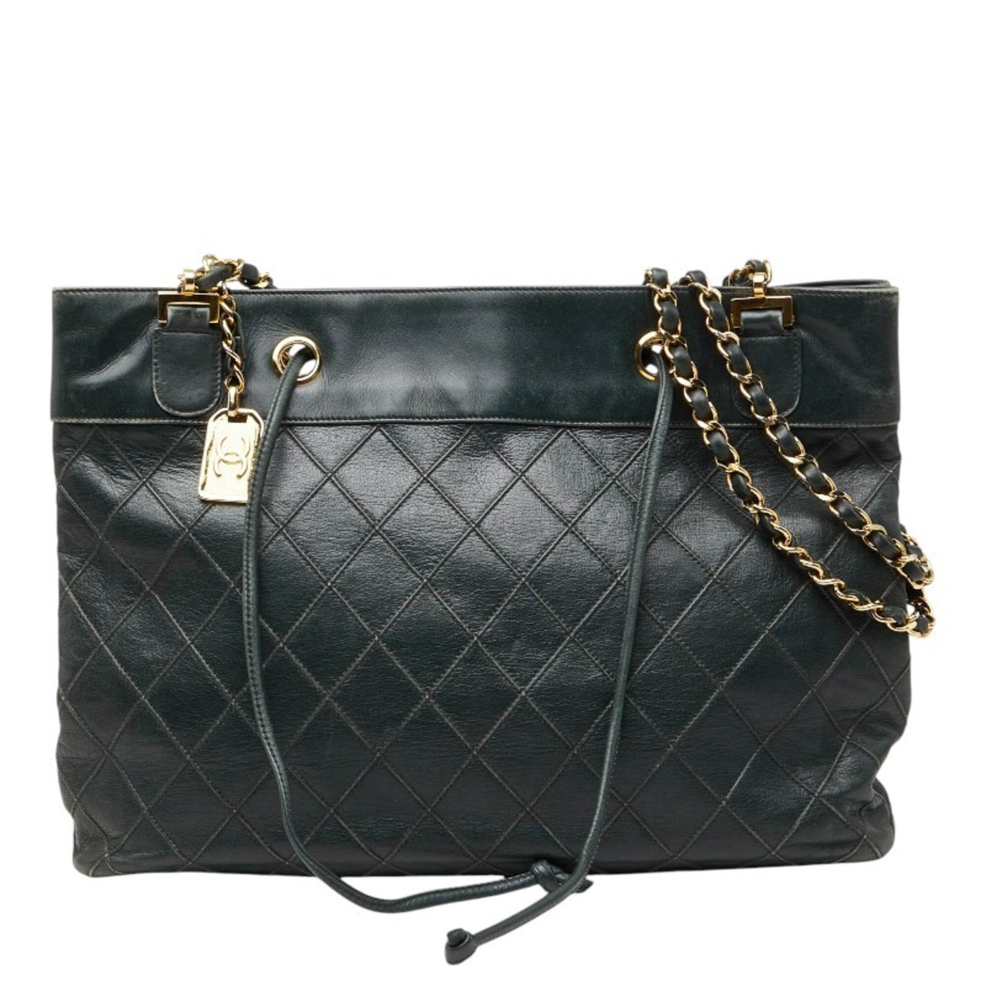 Chanel Green Leather Shoulder Bag Tote Bag (Pre-Owned)