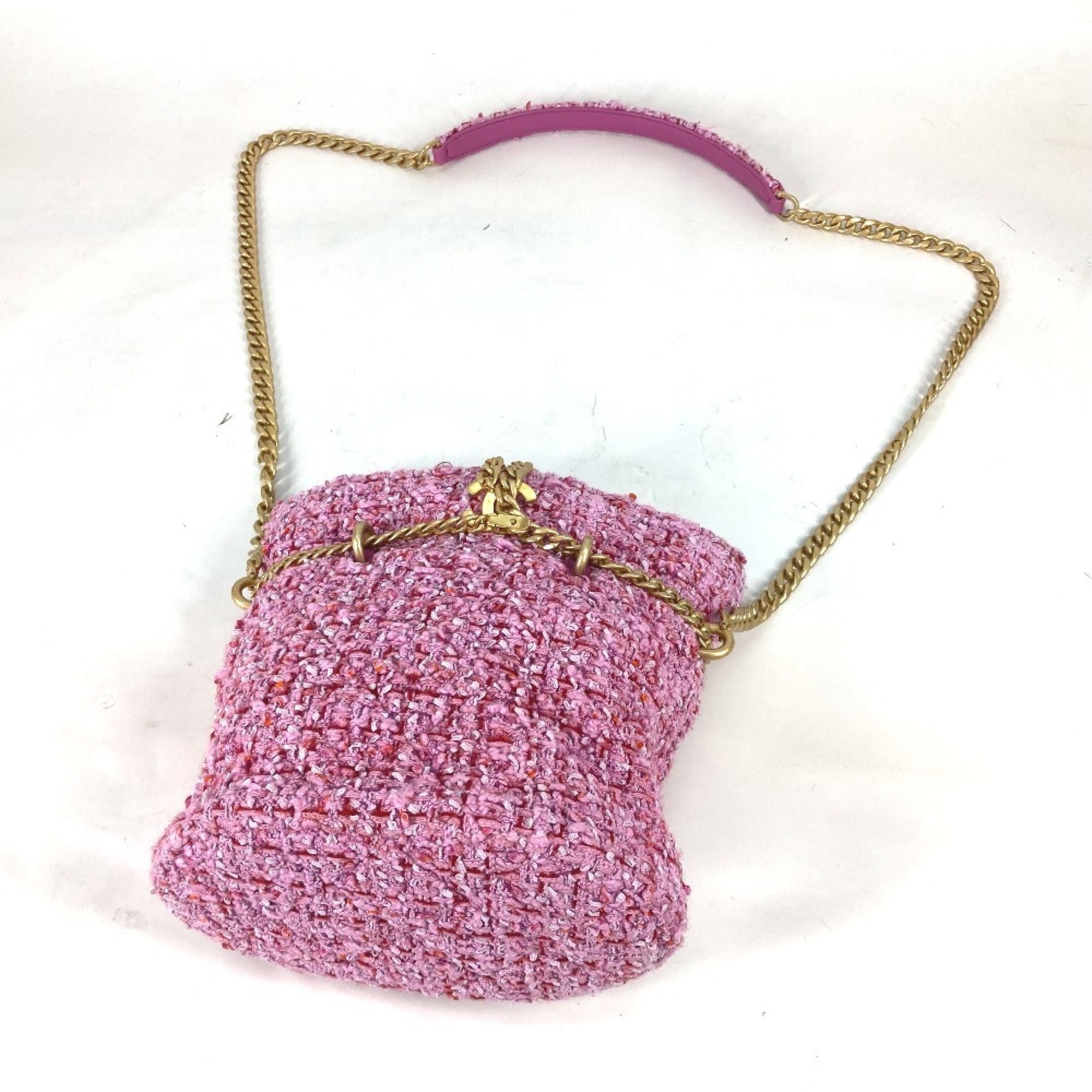 Chanel Pink Tweed Handbag Pochette Shoulder Bag (Pre-Owned)
