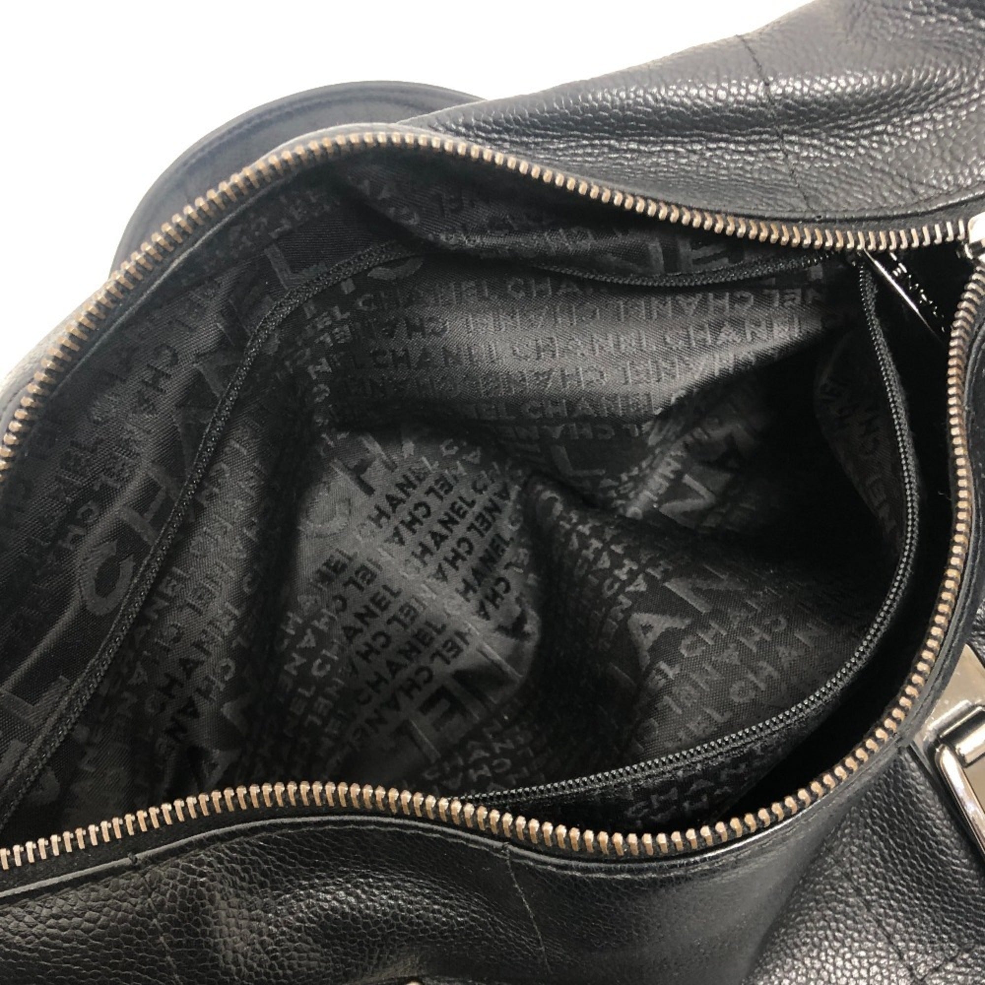 Chanel Black Grained Calfskin Boston Bag Handbag (Pre-Owned)