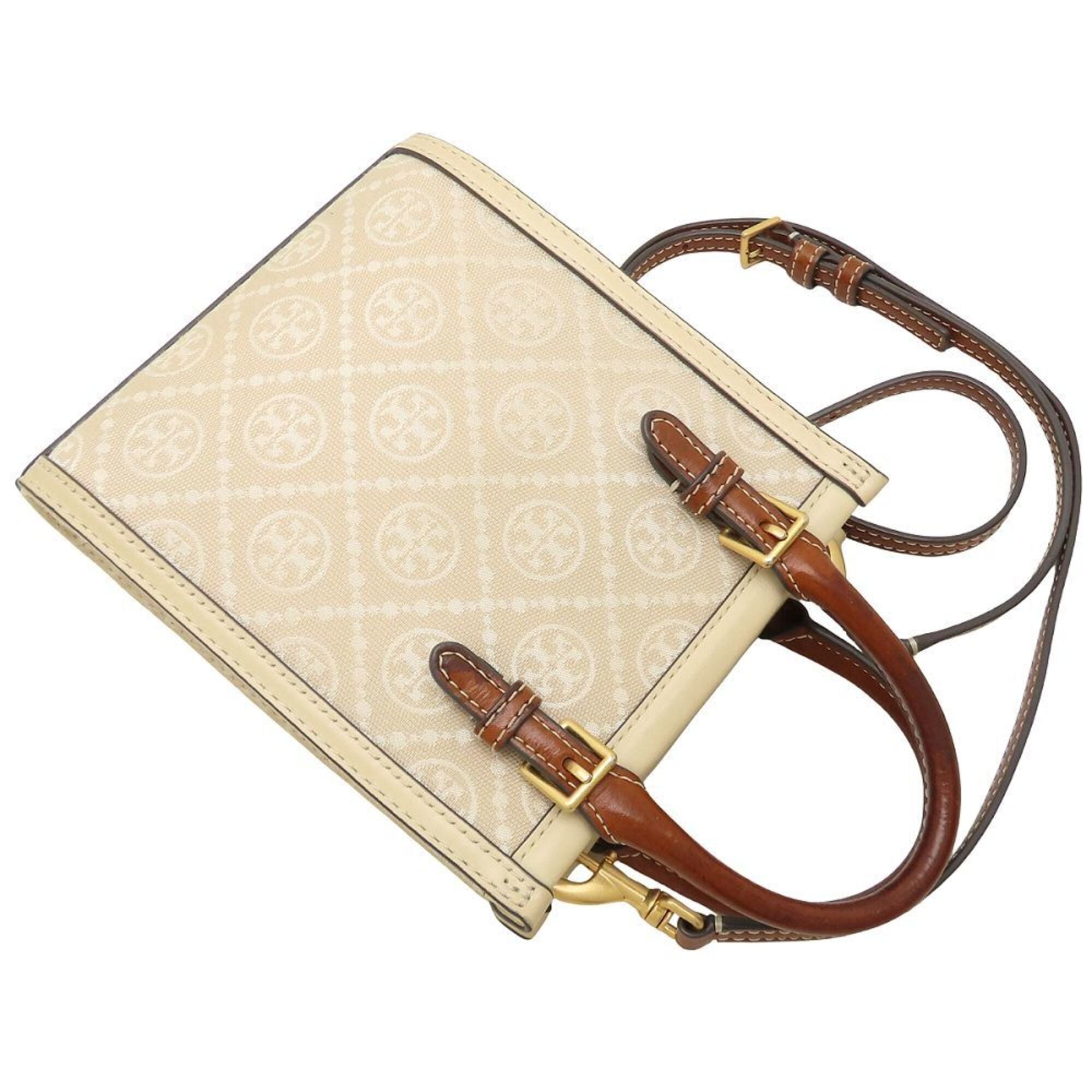 Tory Burch Brown Ivory Canvas Leather Shoulder Bag (Pre-Owned)