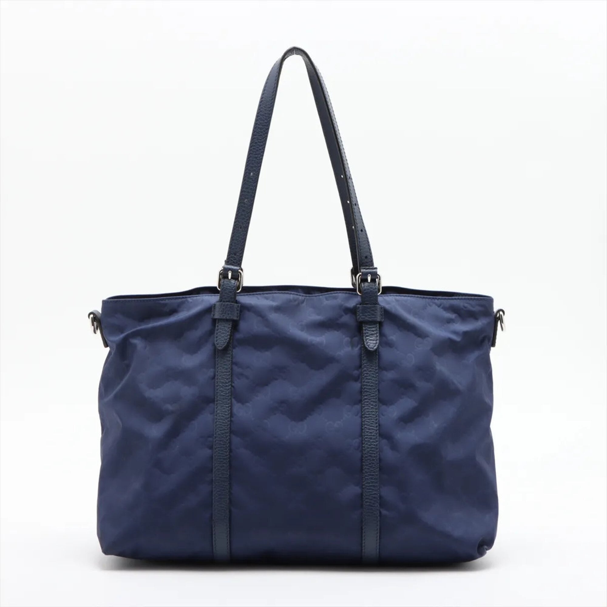 Gucci Blue Nylon Leather Handbag Shoulder Bag Tote Bag (Pre-Owned)