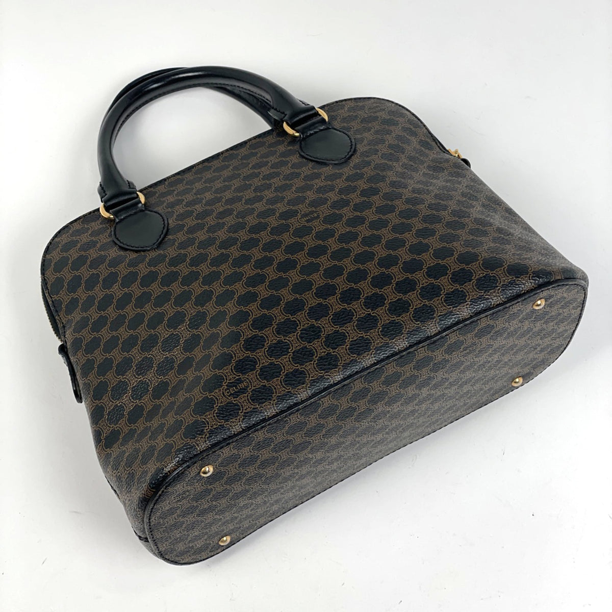 Celine Macadam Black Coated Canvas Leather Handbag (Pre-Owned)