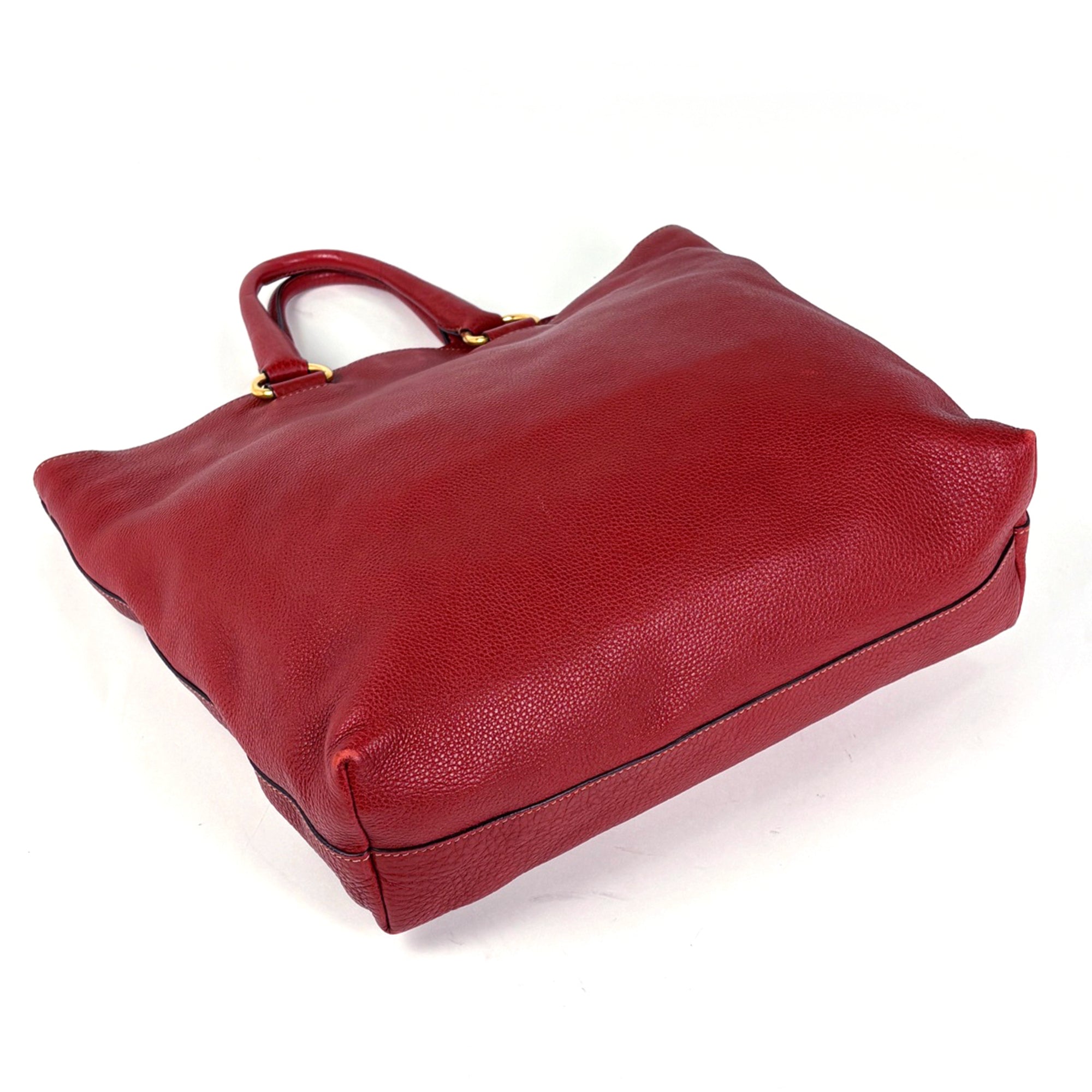 Prada Red Color Leather Handbag Shoulder Bag Tote Bag (Pre-Owned)