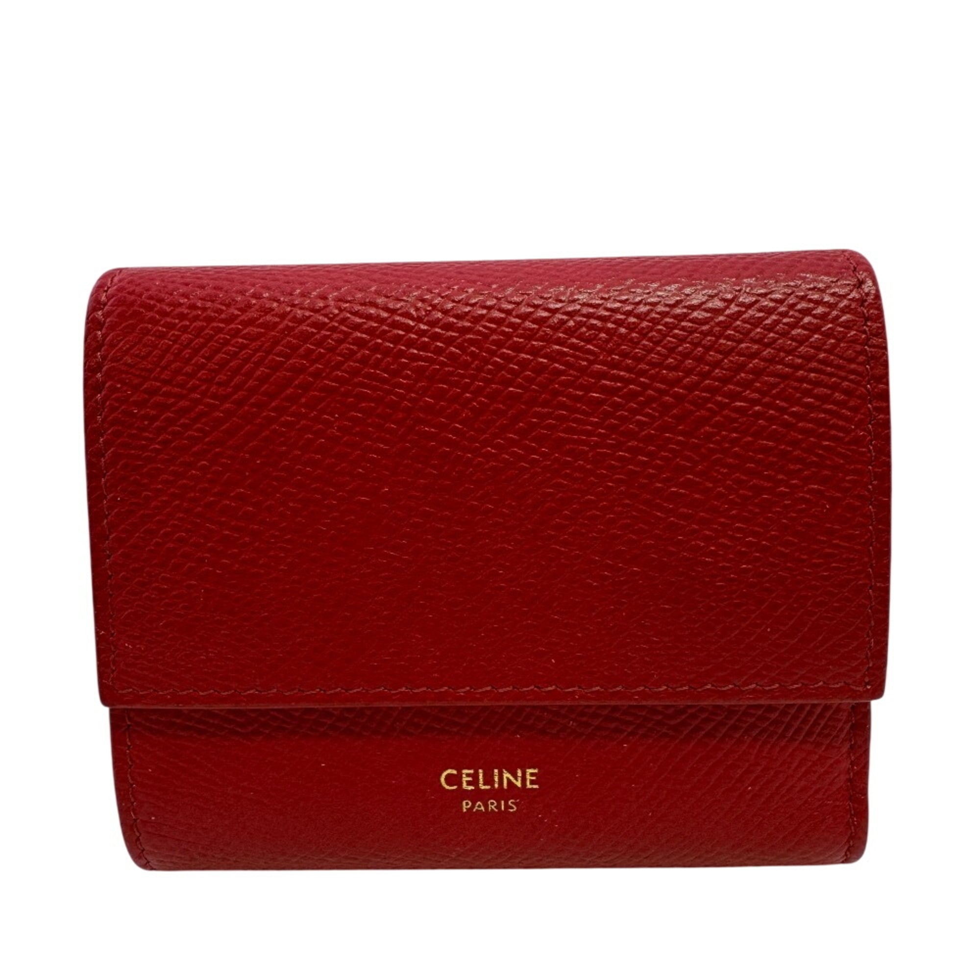 Celine Red Color Leather Wallet (Tri-Fold) (Pre-Owned)