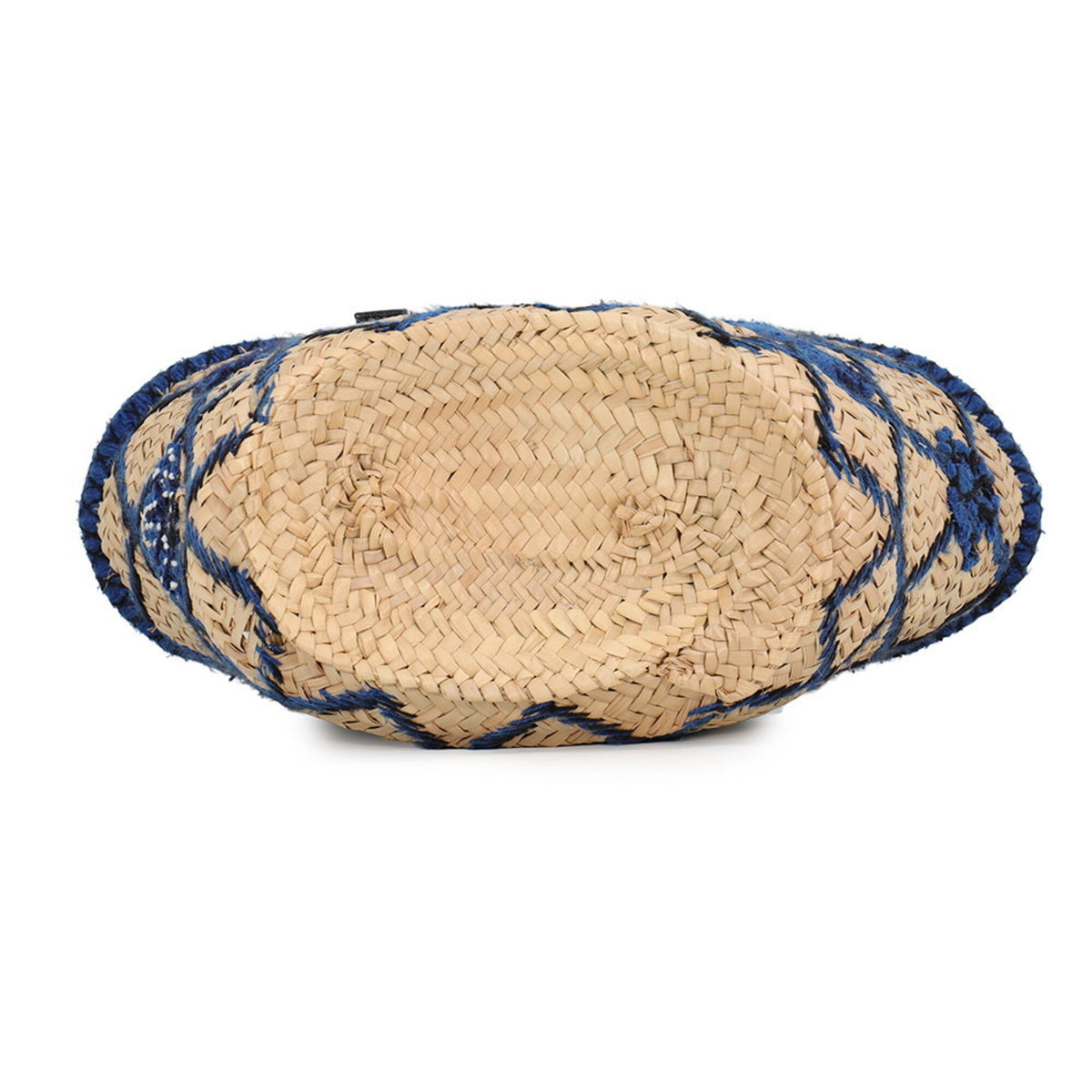 Loewe Beige Blue Navy Raffia Leather Basket Handbag (Pre-Owned)