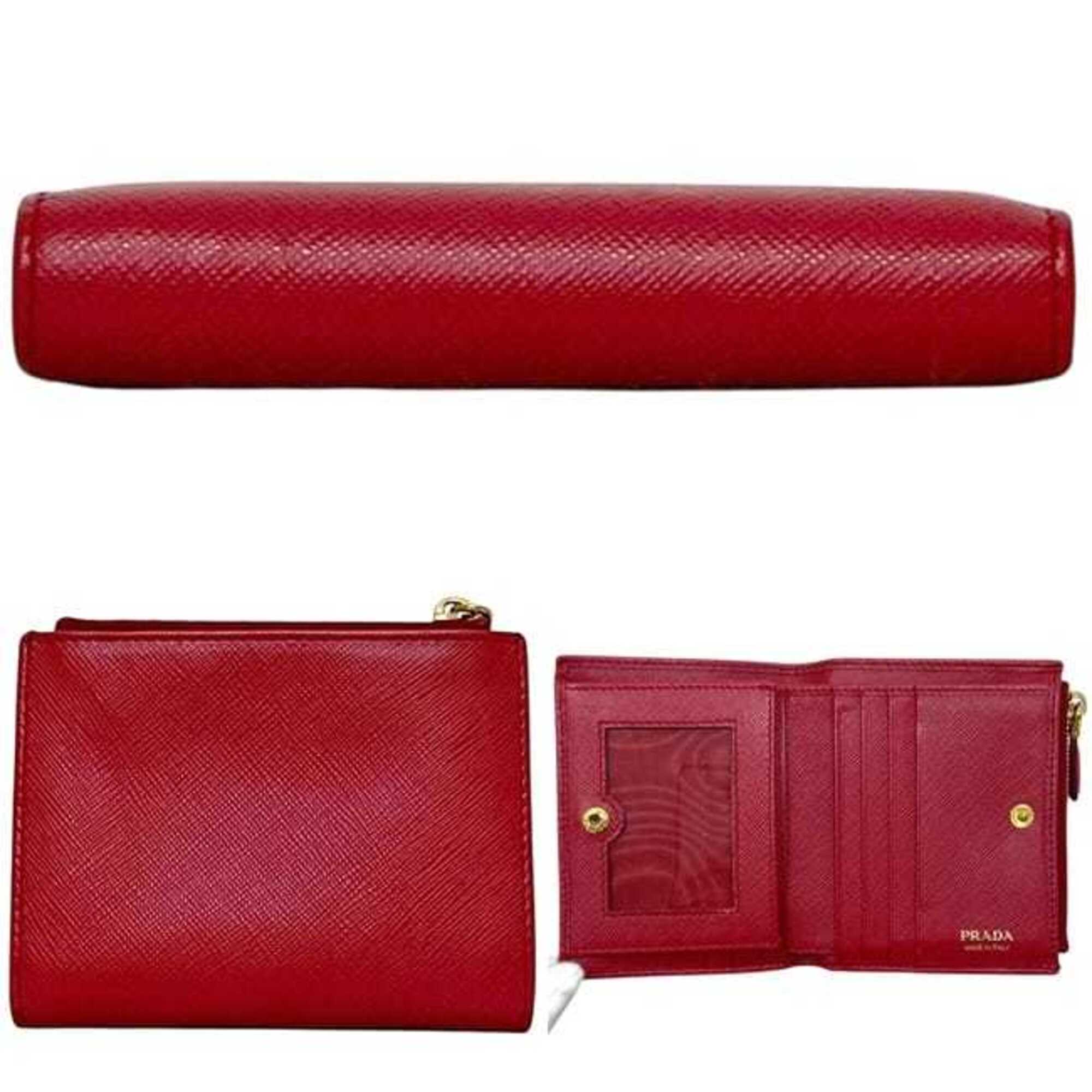Prada Saffiano Red Color Saffiano Wallet (Bi-Fold) (Pre-Owned)