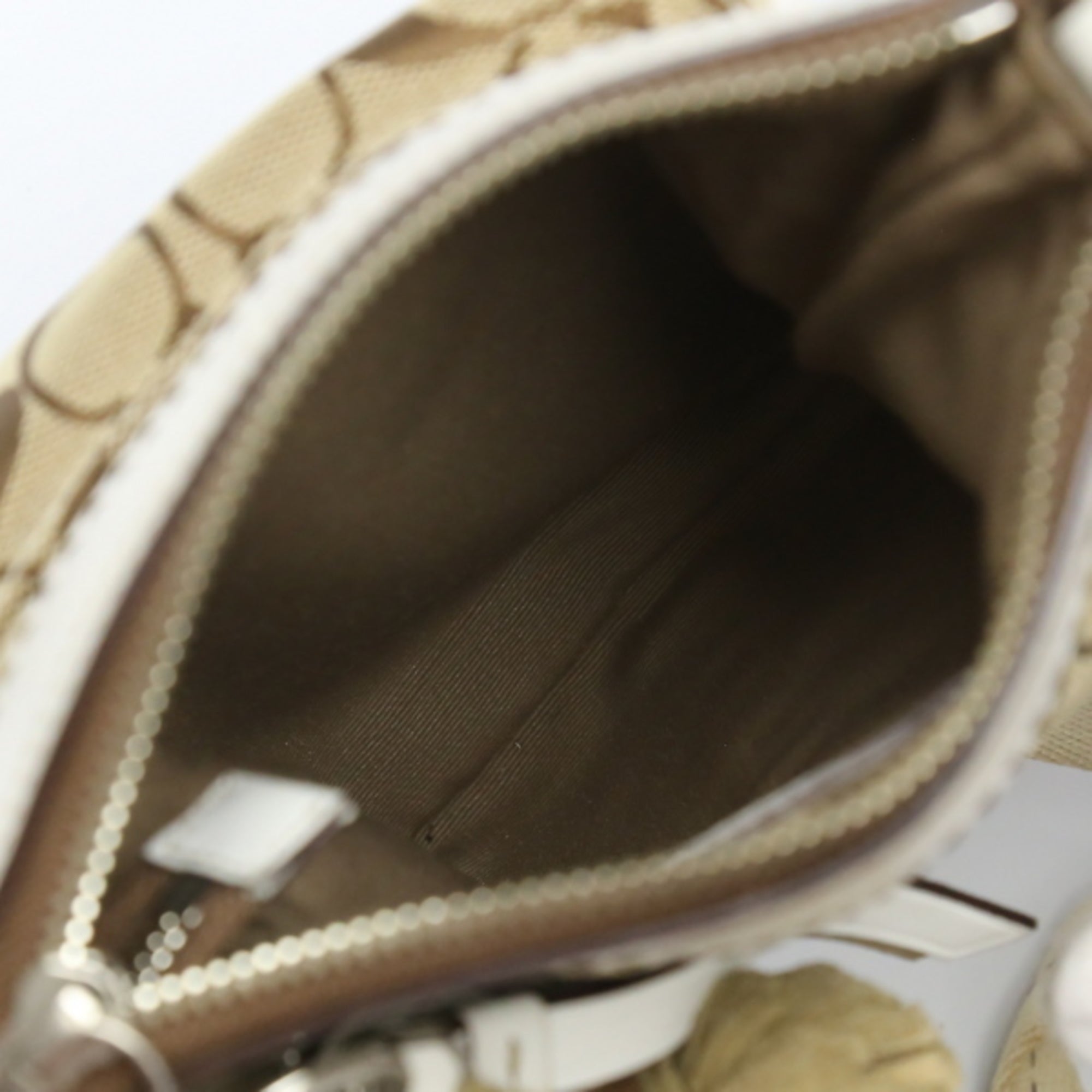 Coach Khaki White Signature Line Shoulder Bag (Pre-Owned)