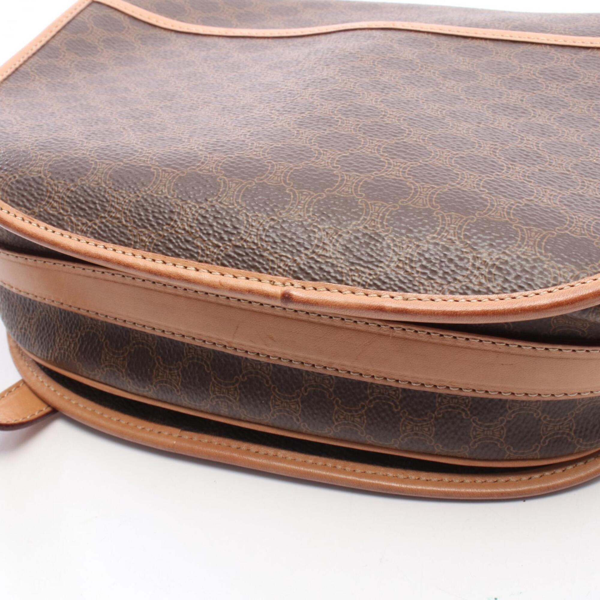 Celine Brown Coated Canvas Leather Handbag Shoulder Bag (Pre-Owned)