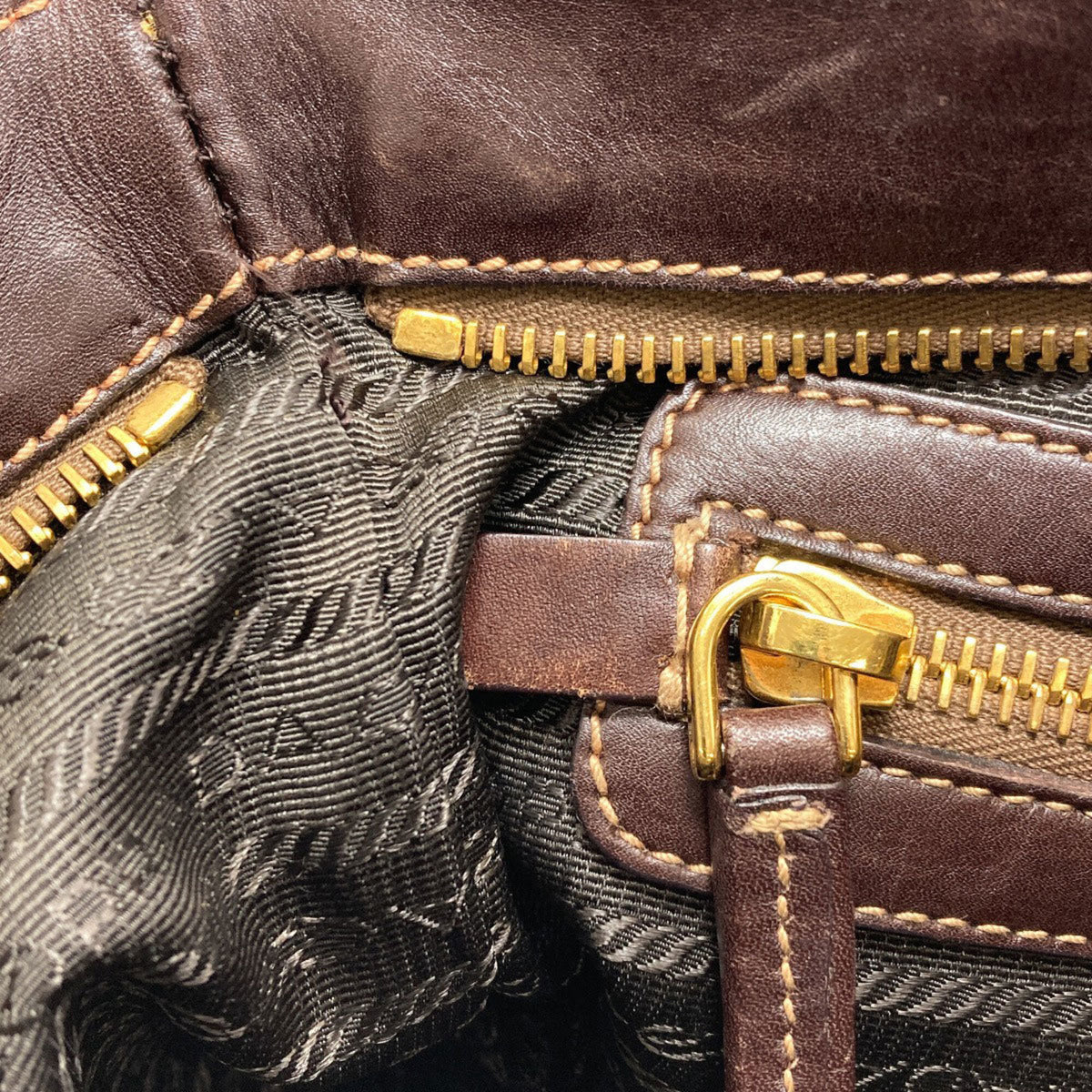 Prada Dark Brown Canvas Leather Shoulder Bag (Pre-Owned)