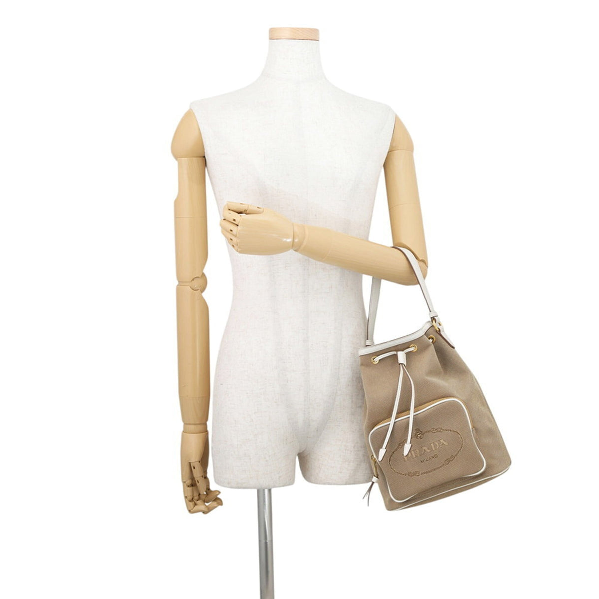 Prada Brown White Canvas Leather Handbag (Pre-Owned)