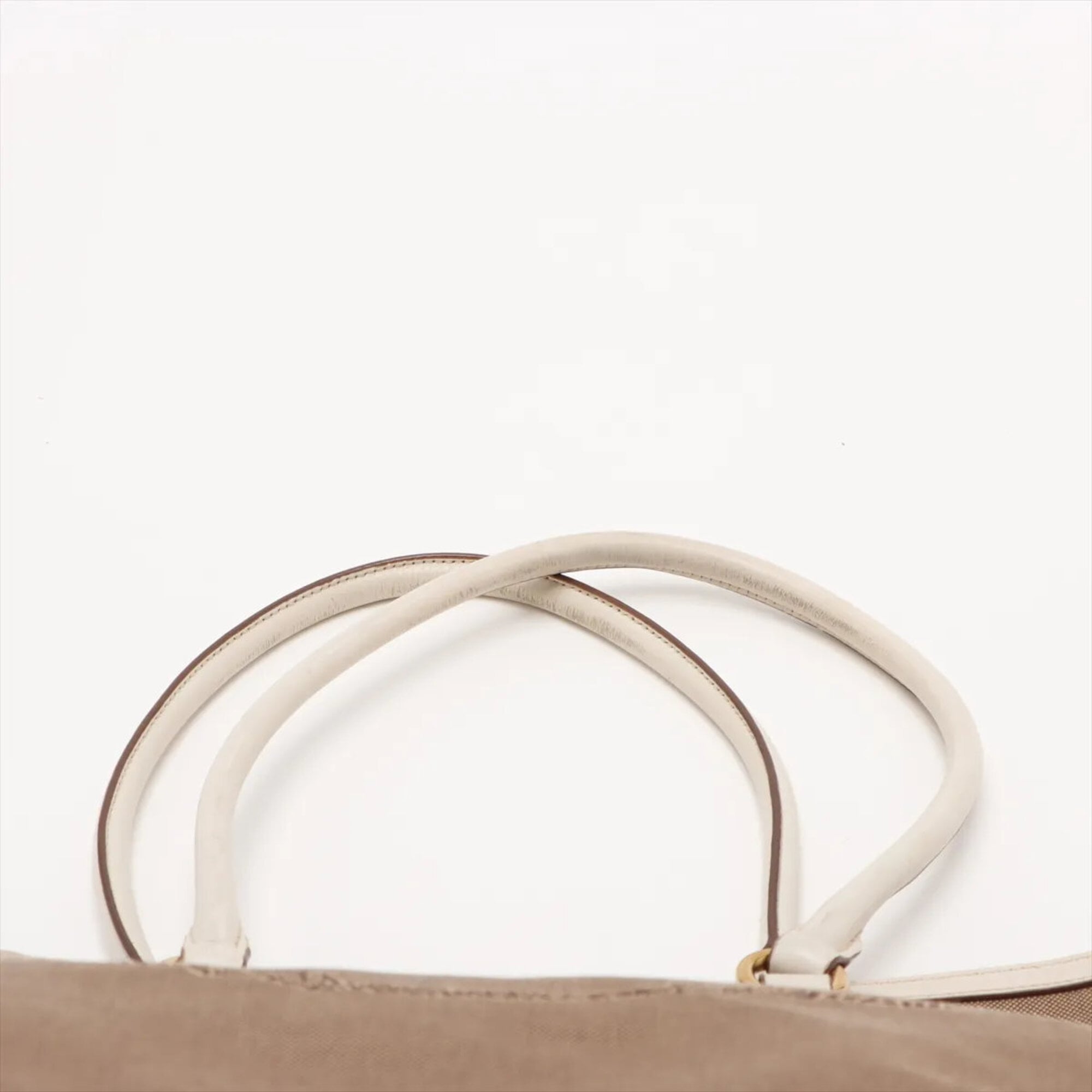 Prada Beige White Canvas Leather Handbag Tote Bag (Pre-Owned)
