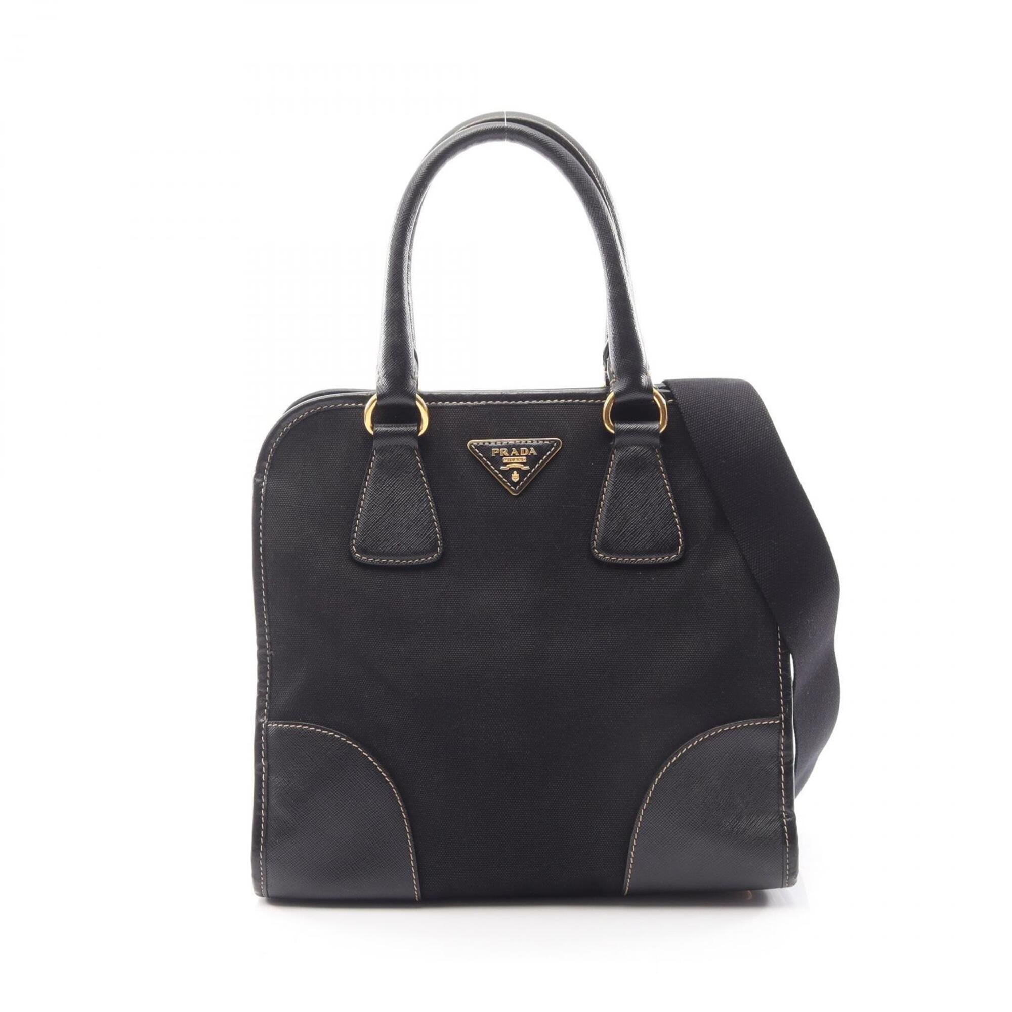 Prada Black Canvas Leather Handbag (Pre-Owned)