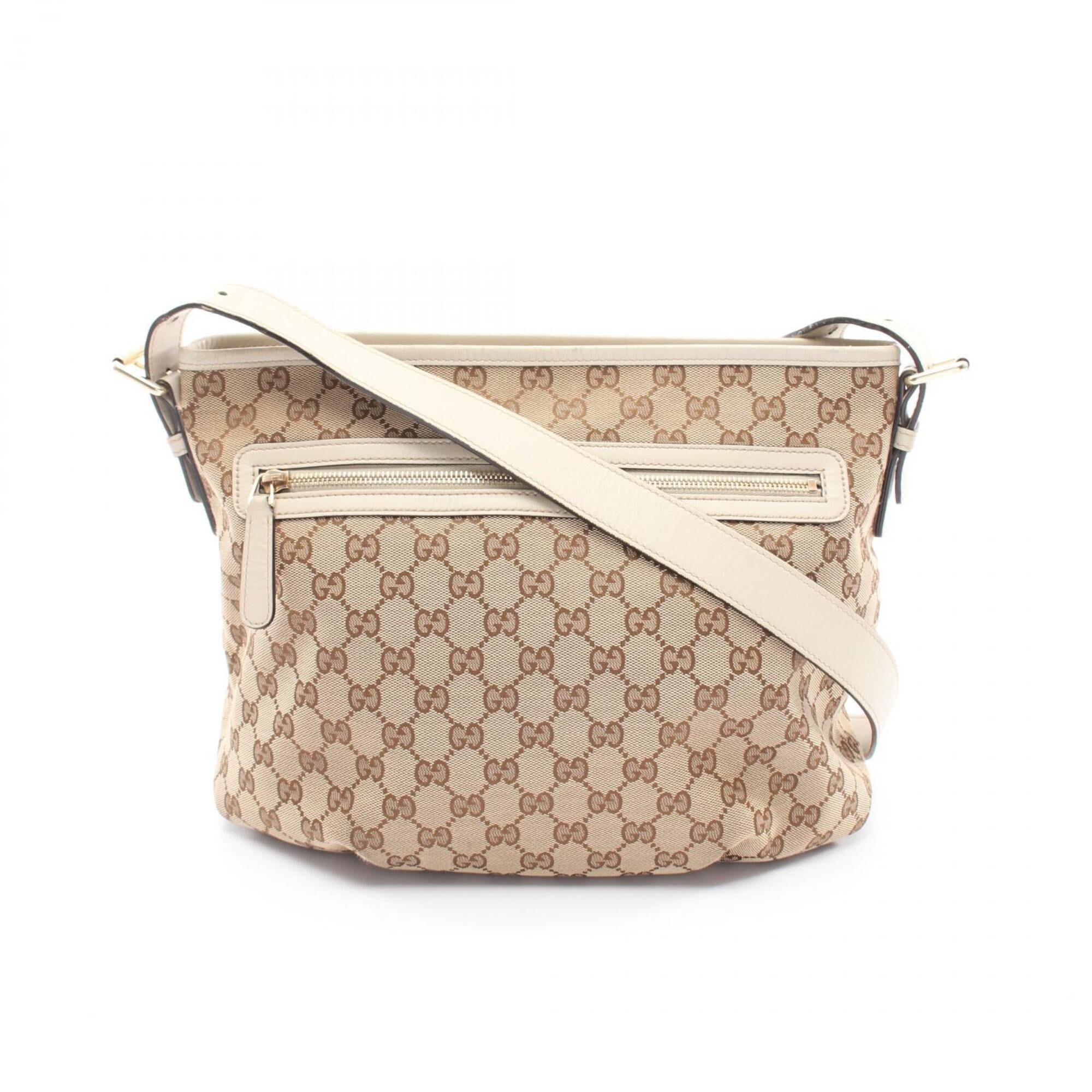 Gucci Beige White Gg Canvas Leather Handbag Shoulder Bag (Pre-Owned)