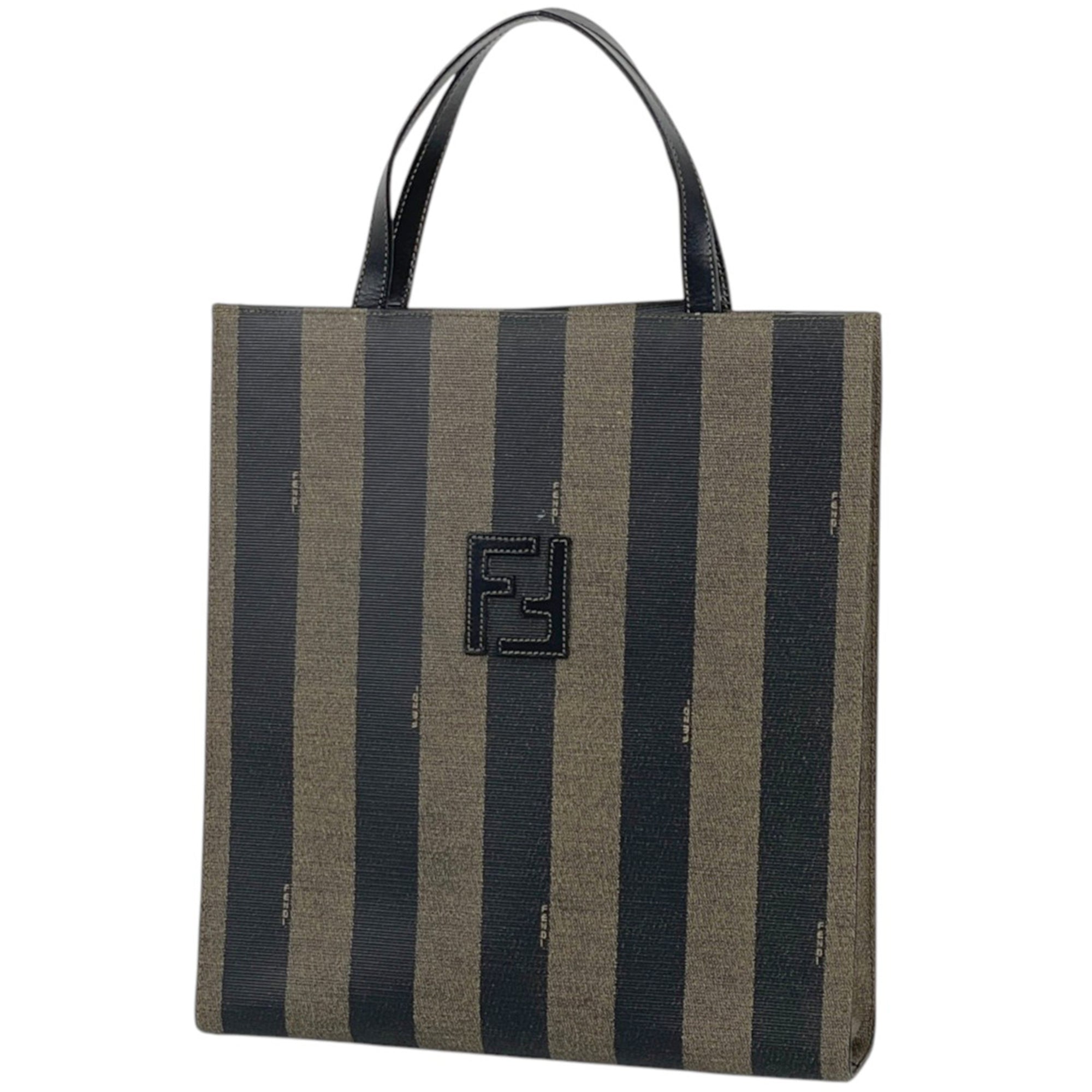 Fendi Pequin Black Brown Coated Canvas Leather Handbag (Pre-Owned)