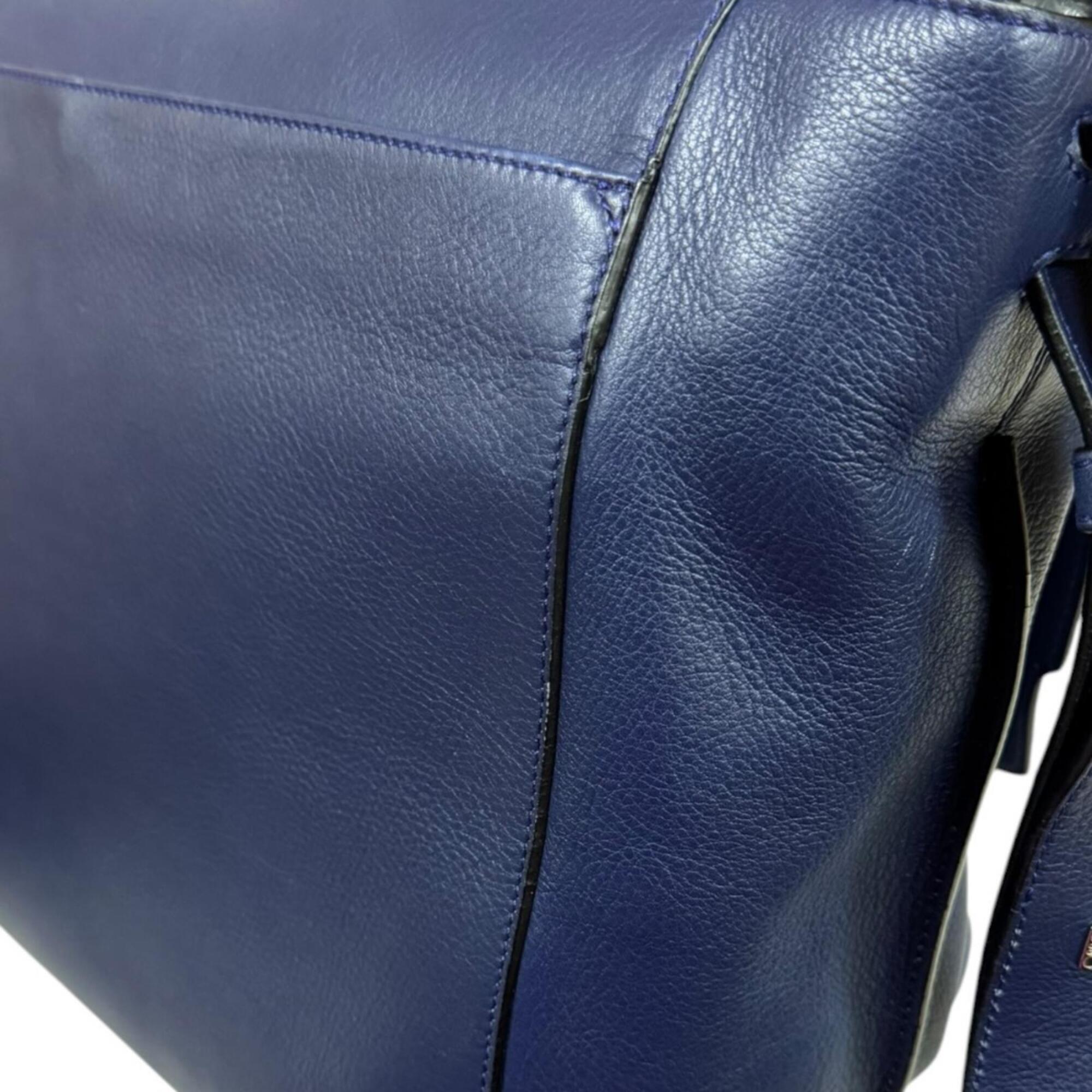 Loewe Anton Navy Leather Messenger Bag Shoulder Bag (Pre-Owned)