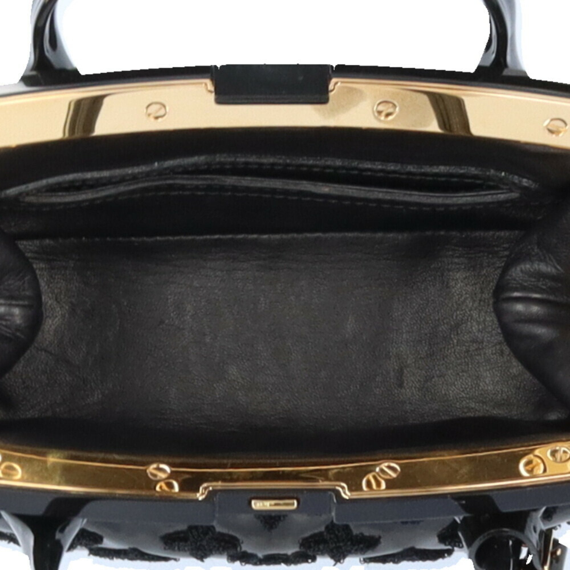 Louis Vuitton Black Patent Leather Pile Fabric Handbag (Pre-Owned)