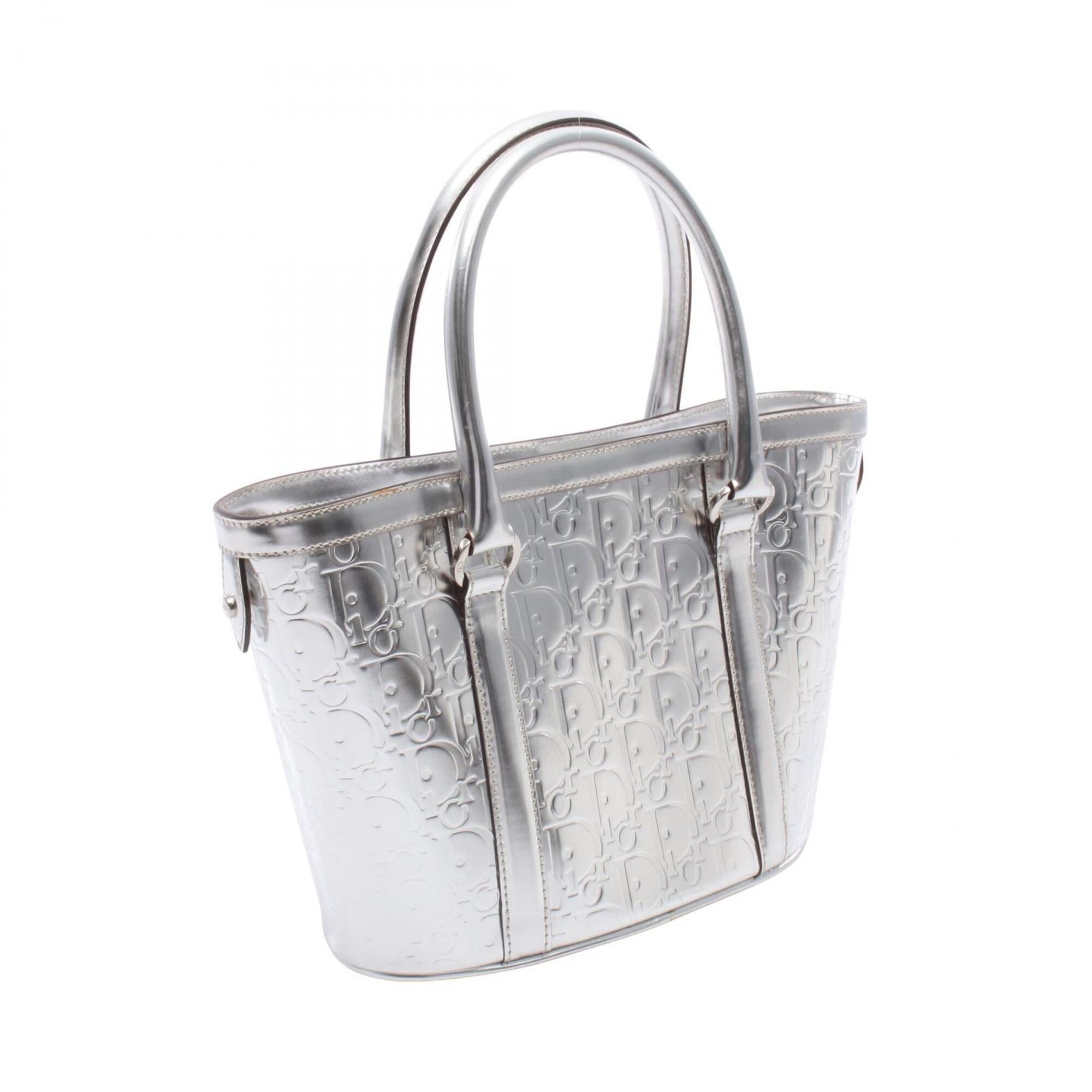 Christian Dior Silver Leather Handbag Tote Bag (Pre-Owned)