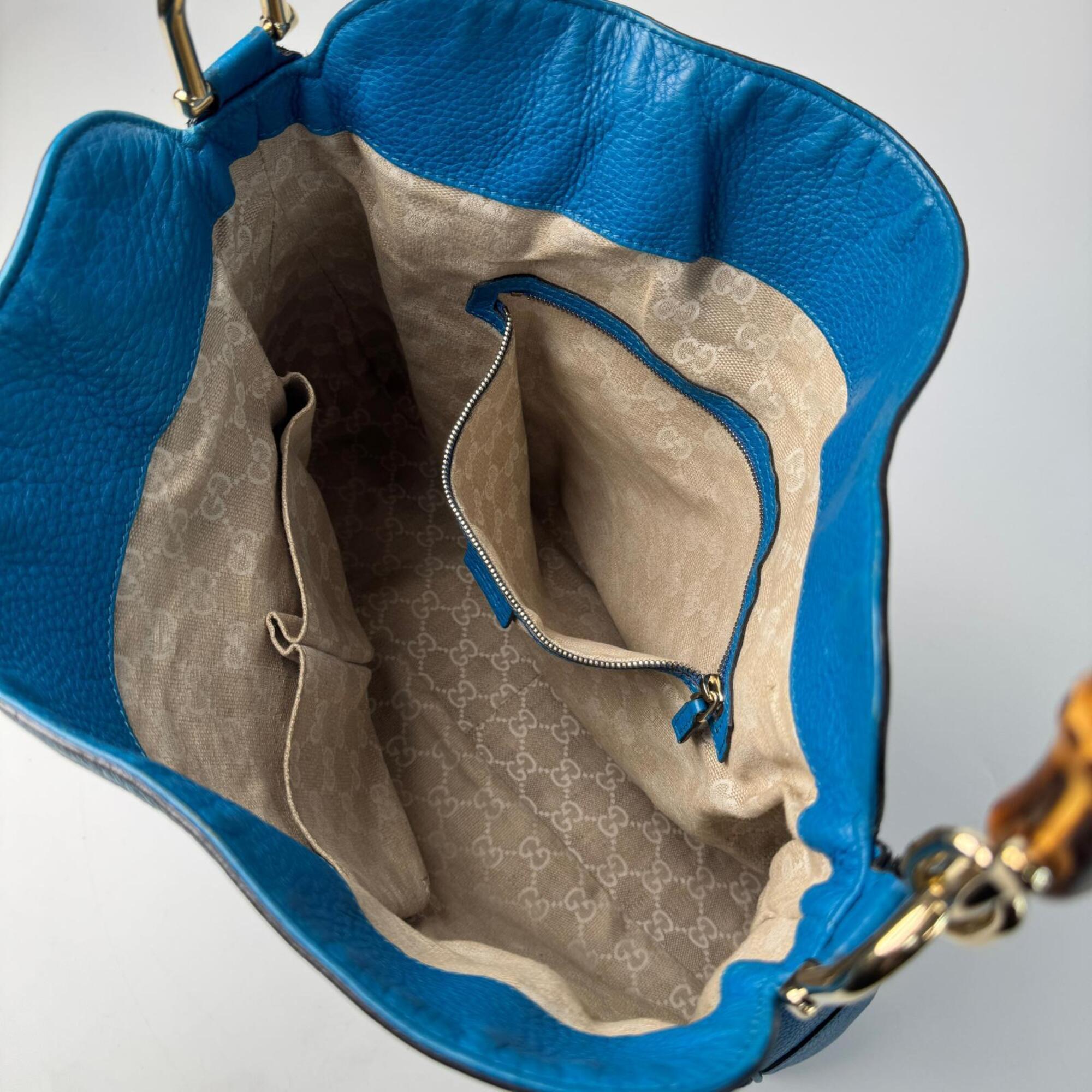 Gucci Blue Leather Bamboo Handbag Shoulder Bag (Pre-Owned)
