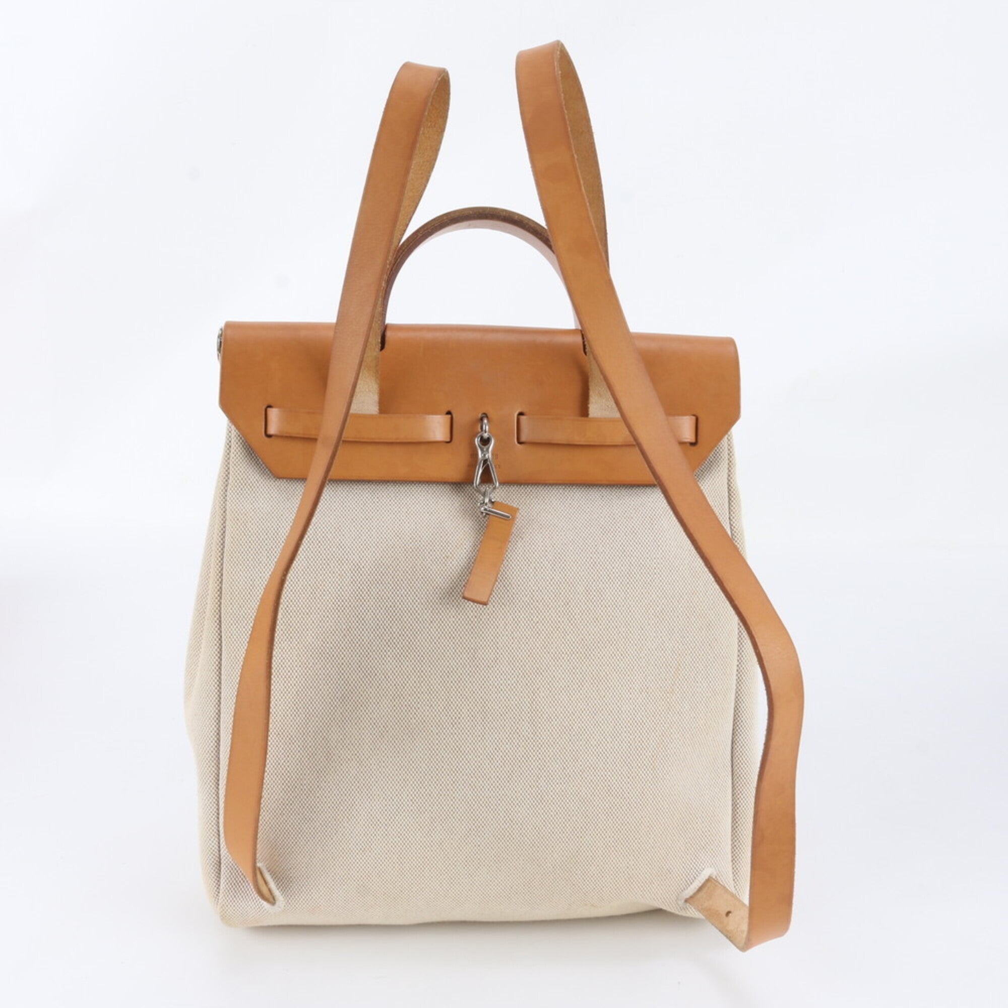 Hermes Beige Leather Canvas Backpack (Pre-Owned)