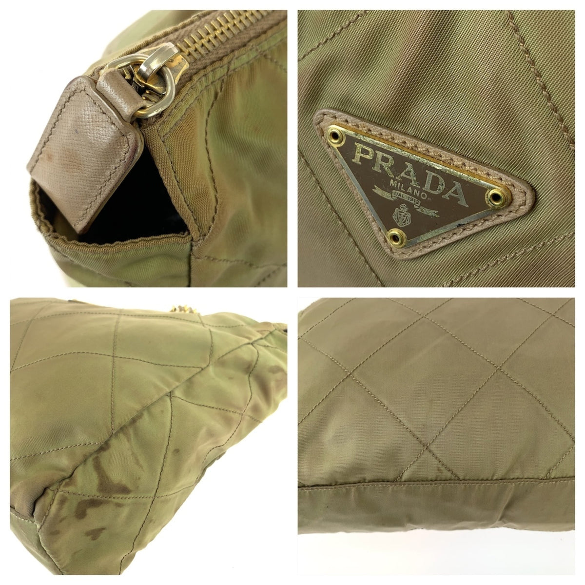 Prada Khaki Nylon Shoulder Bag (Pre-Owned)