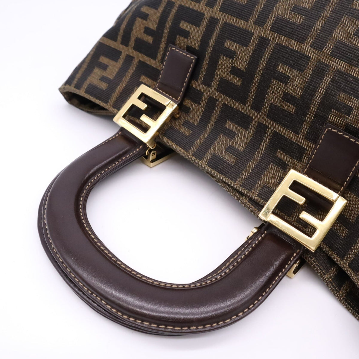 Fendi Zucca Brown Canvas Leather Handbag Tote Bag (Pre-Owned)