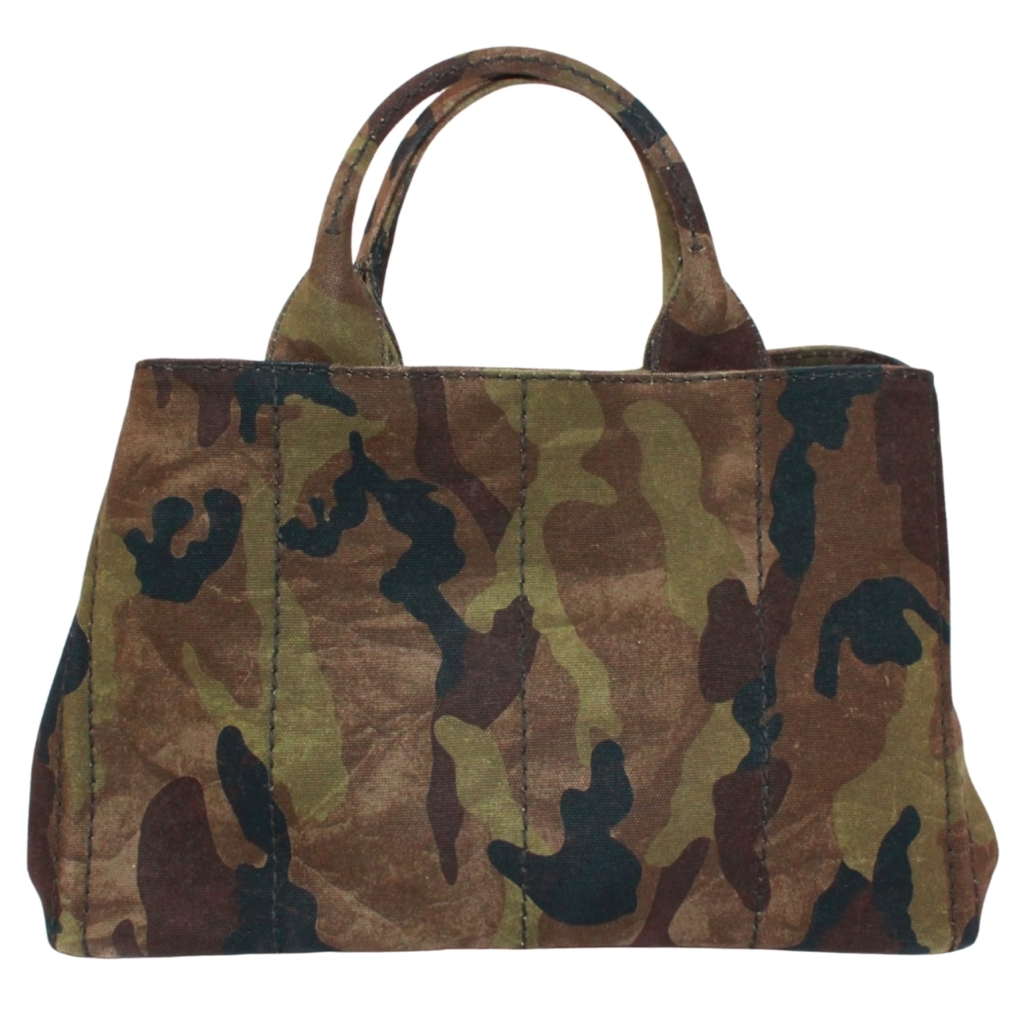 Prada Black Brown Khaki Canvas Handbag (Pre-Owned)