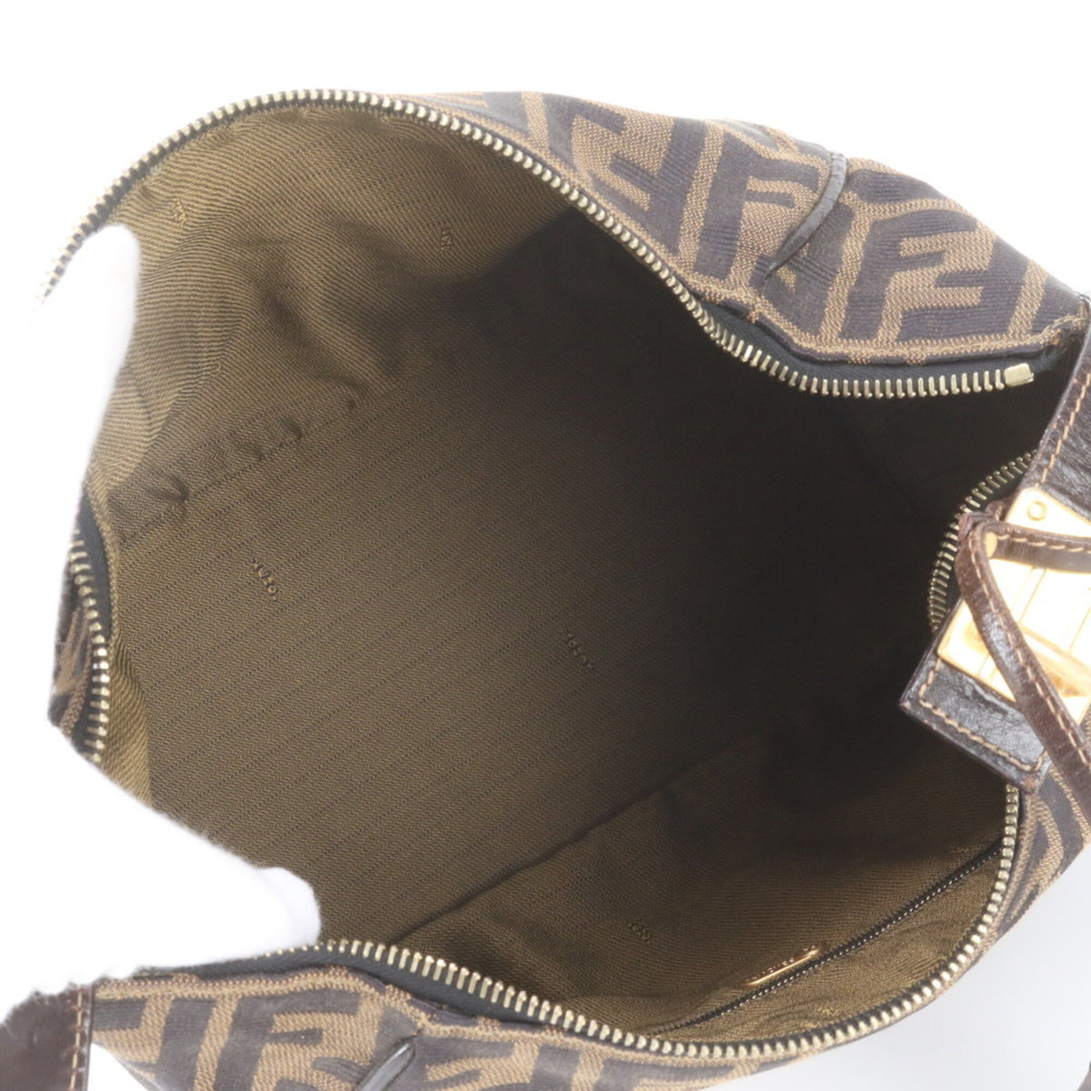 Fendi Brown Leather Nylon Clutch Bag Handbag Pouch (Pre-Owned)