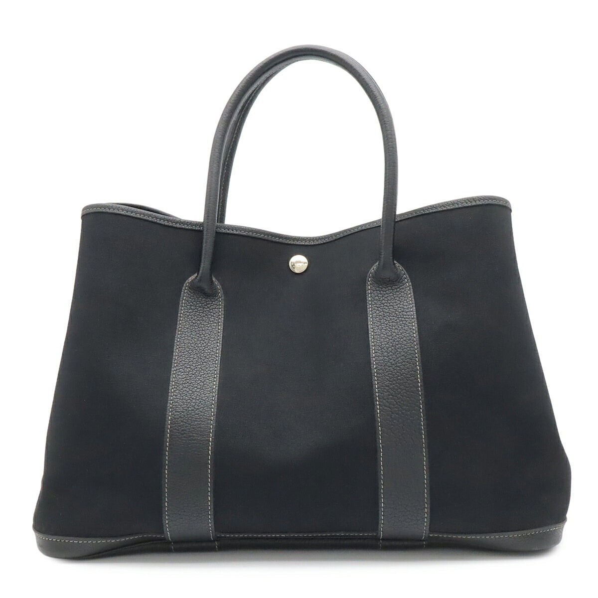 Hermes Garden Black Toile Officier Leather Handbag Shoulder Bag Tote Bag (Pre-Owned)