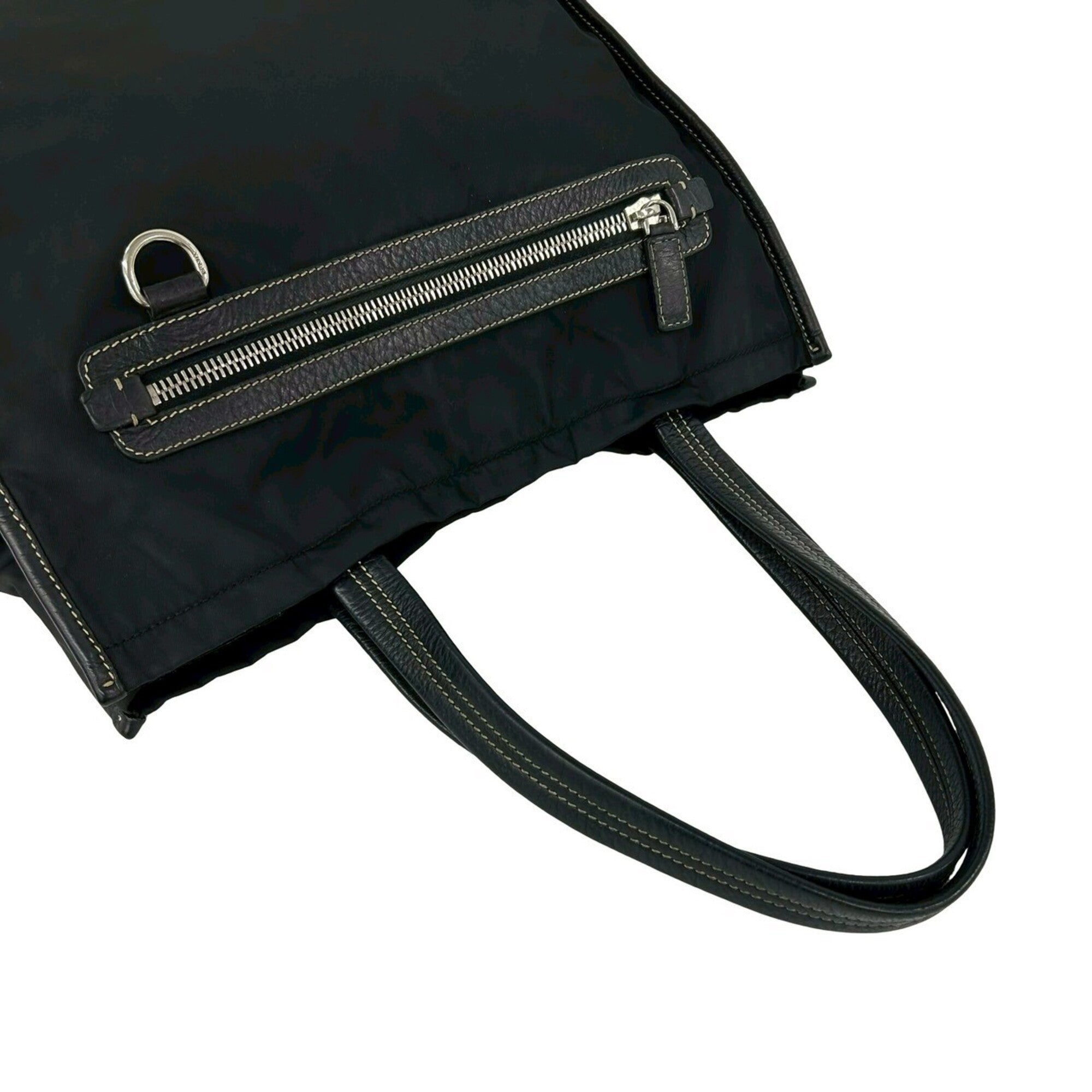 Prada Black Nylon Leather Handbag Tote Bag (Pre-Owned)