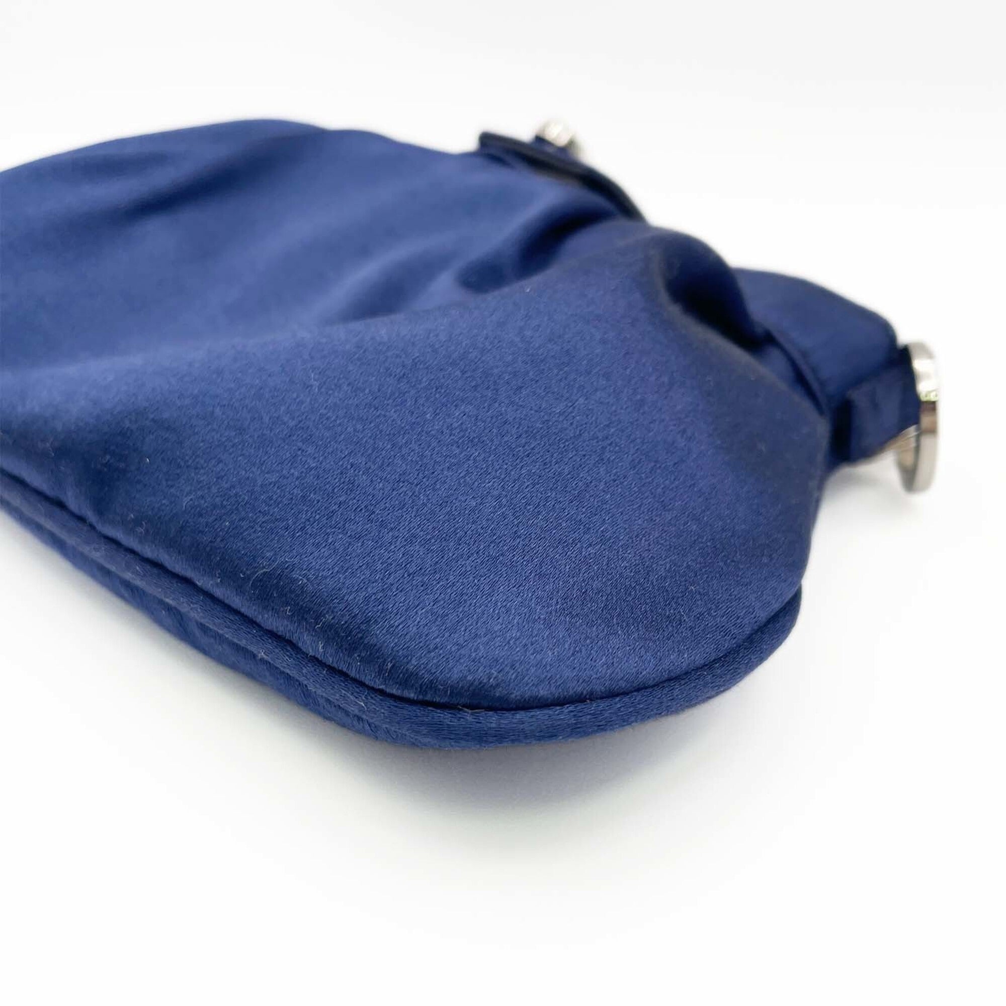 Salvatore Ferragamo Gancini Blue Rhinestone Satin Metal Handbag Pouch (Pre-Owned)