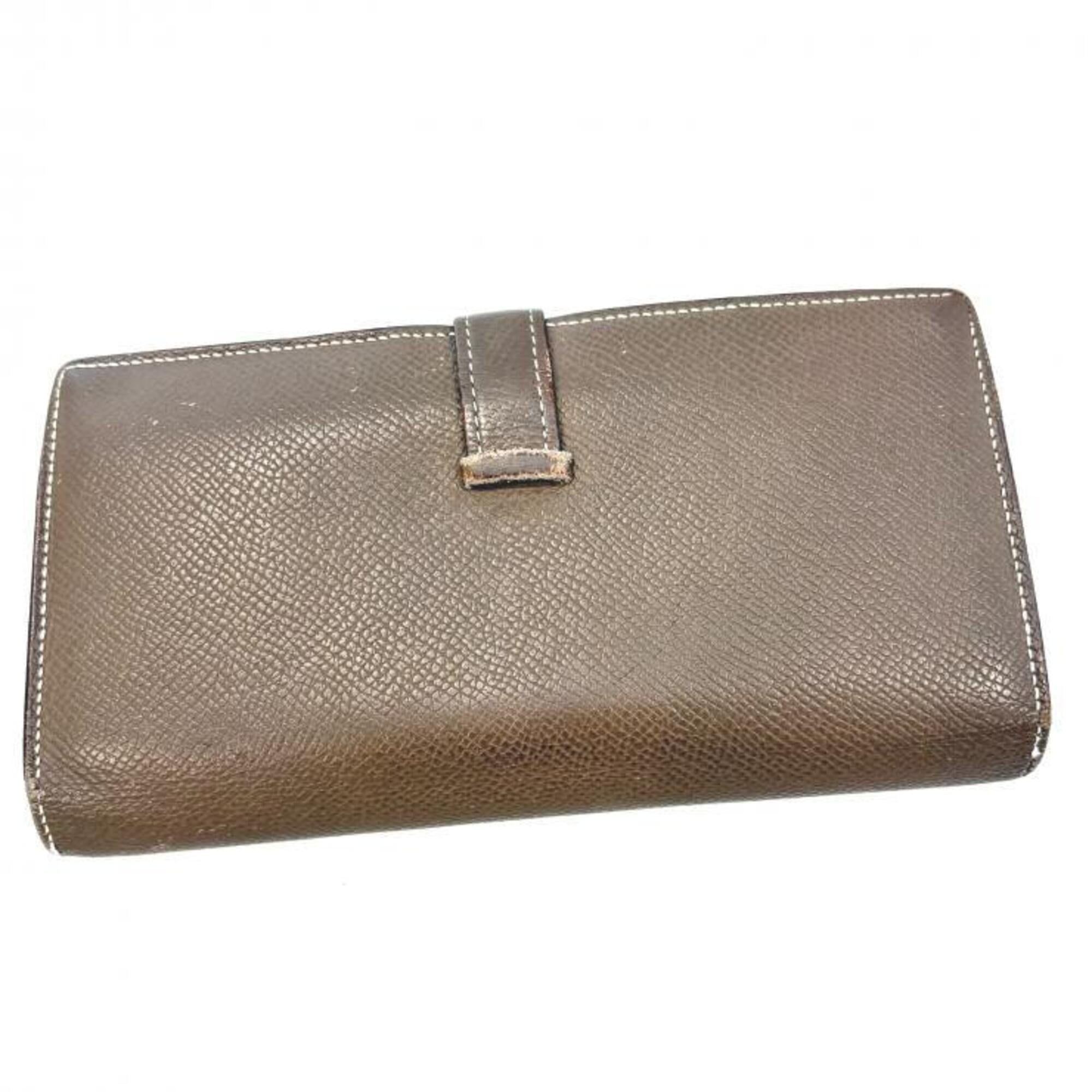 Hermes Beige Etoupe Gray Epsom Leather Long Wallet (Bi-Fold) (Pre-Owned)