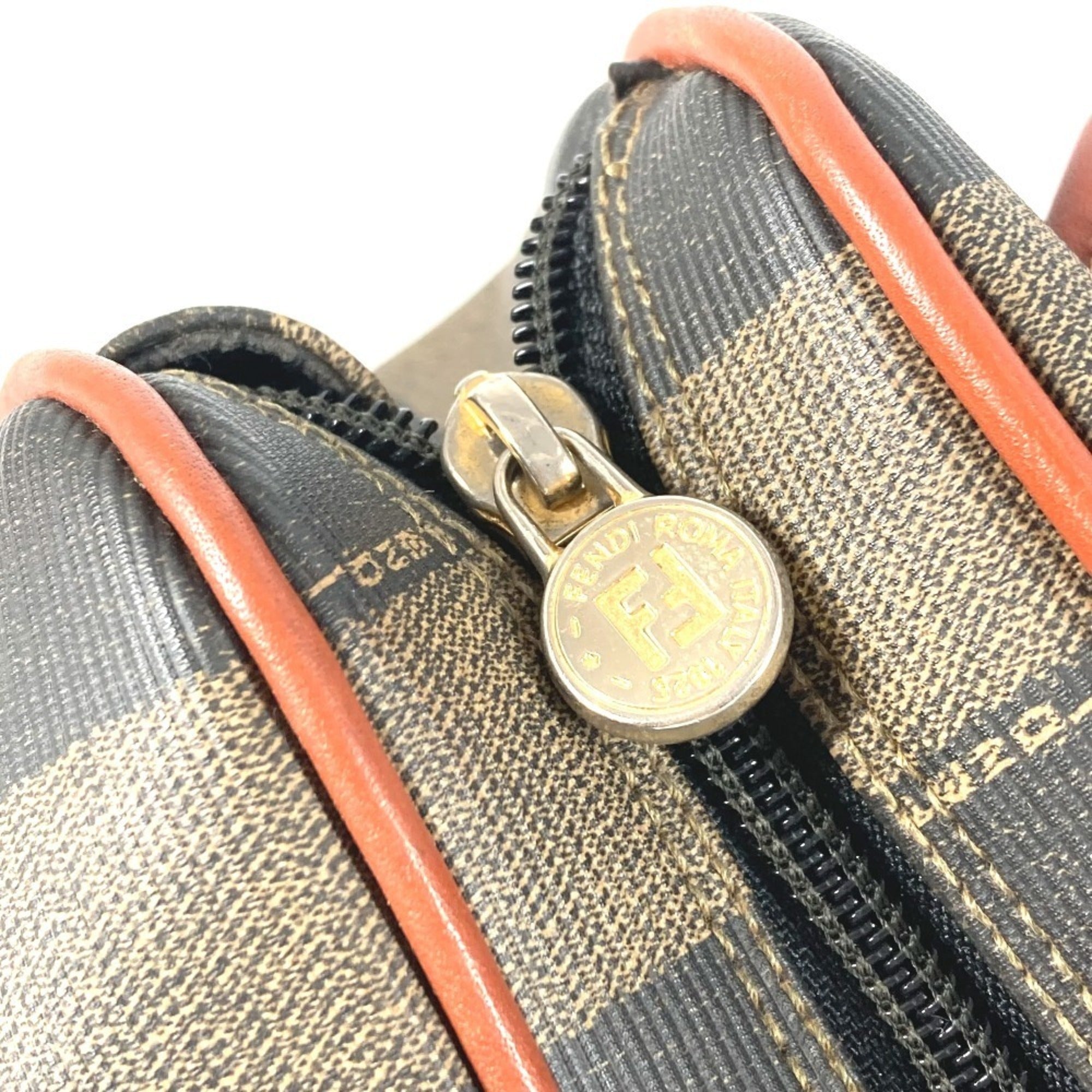 Fendi Pequin Brown Khaki Pvc Leather Handbag Tote Bag (Pre-Owned)