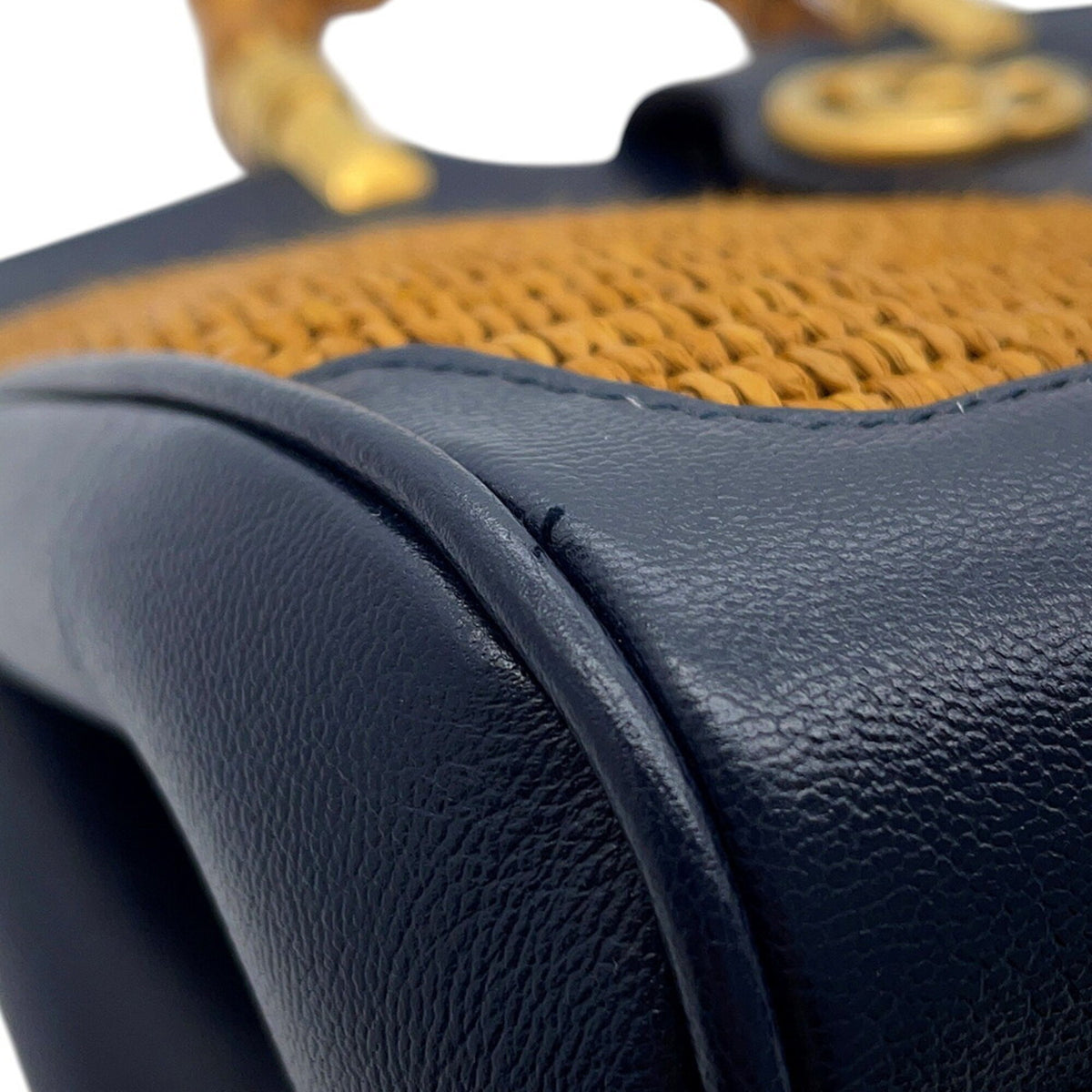 Gucci Gg Marmont Brown Navy Raffia Leather Handbag Shoulder Bag (Pre-Owned)