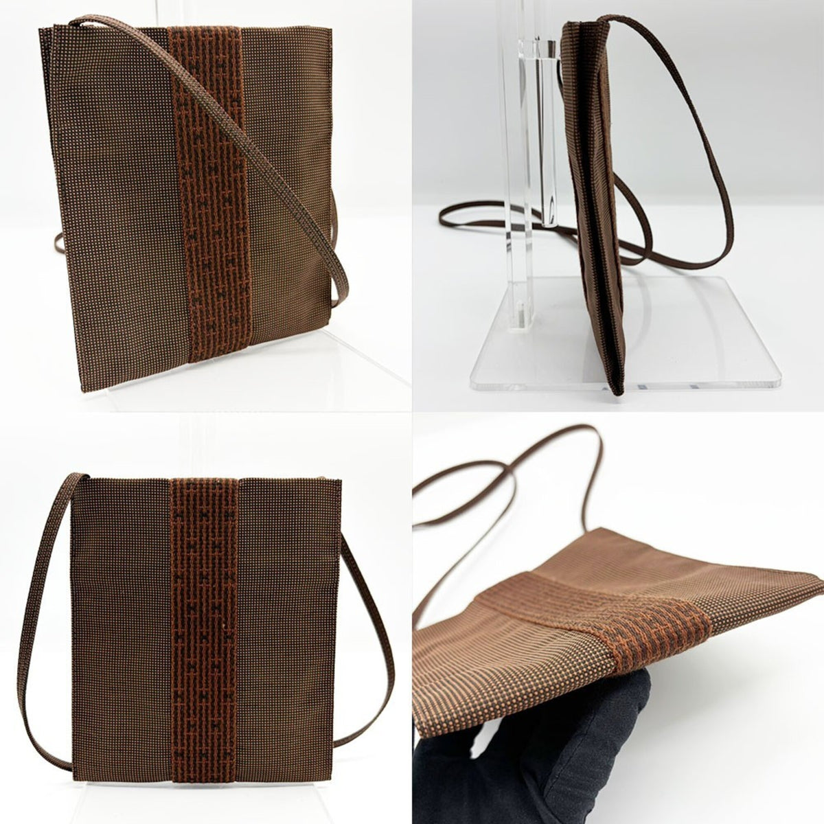 Hermes Brown Nylon Canvas Pochette Shoulder Bag (Pre-Owned)