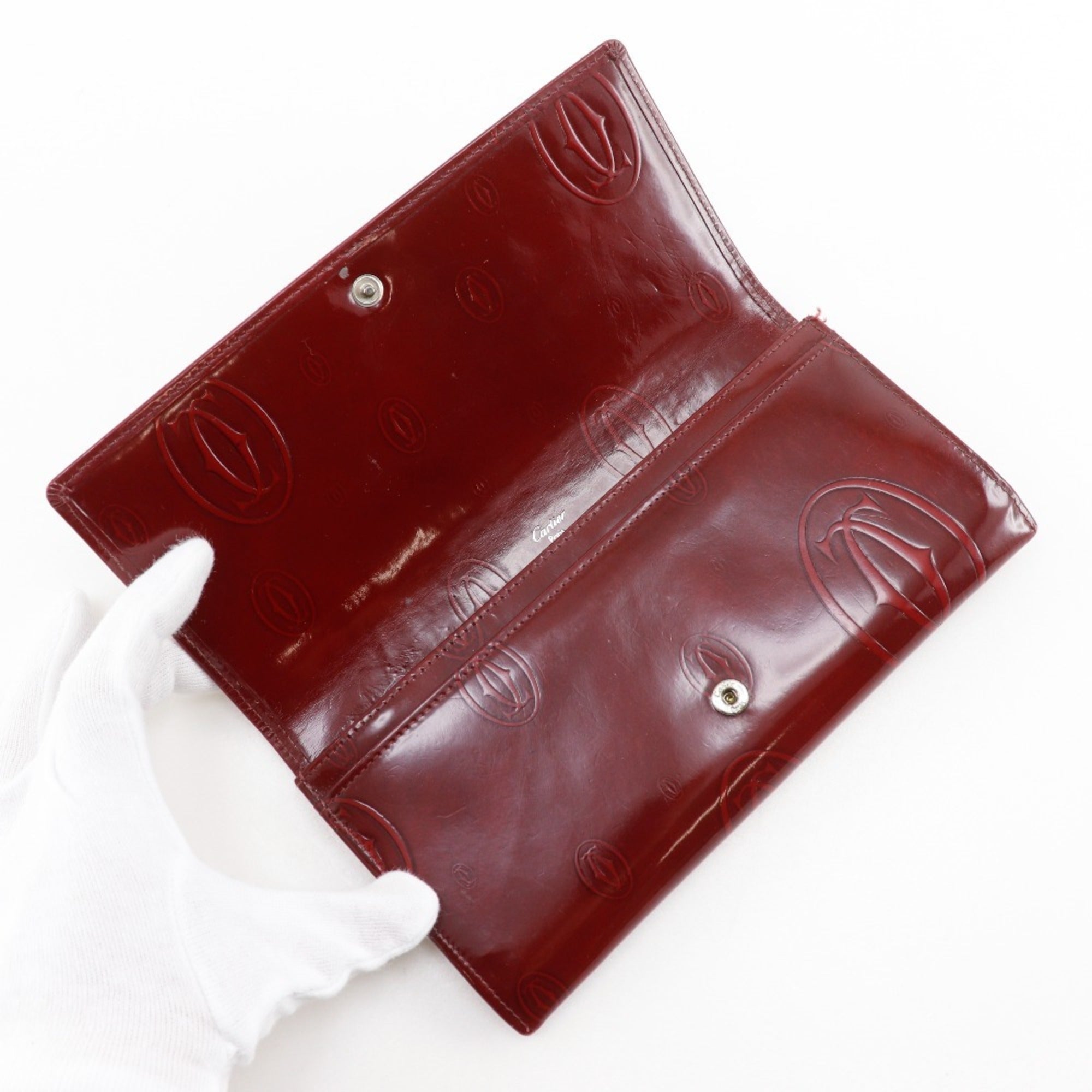 Cartier Bordeaux Patent Leather Long Wallet (Bi-Fold) (Pre-Owned)