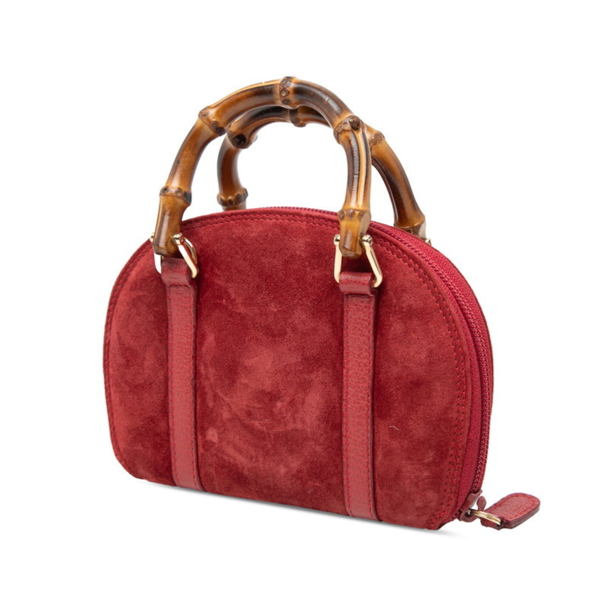 Gucci Red Color Suede Leather Handbag Shoulder Bag (Pre-Owned)