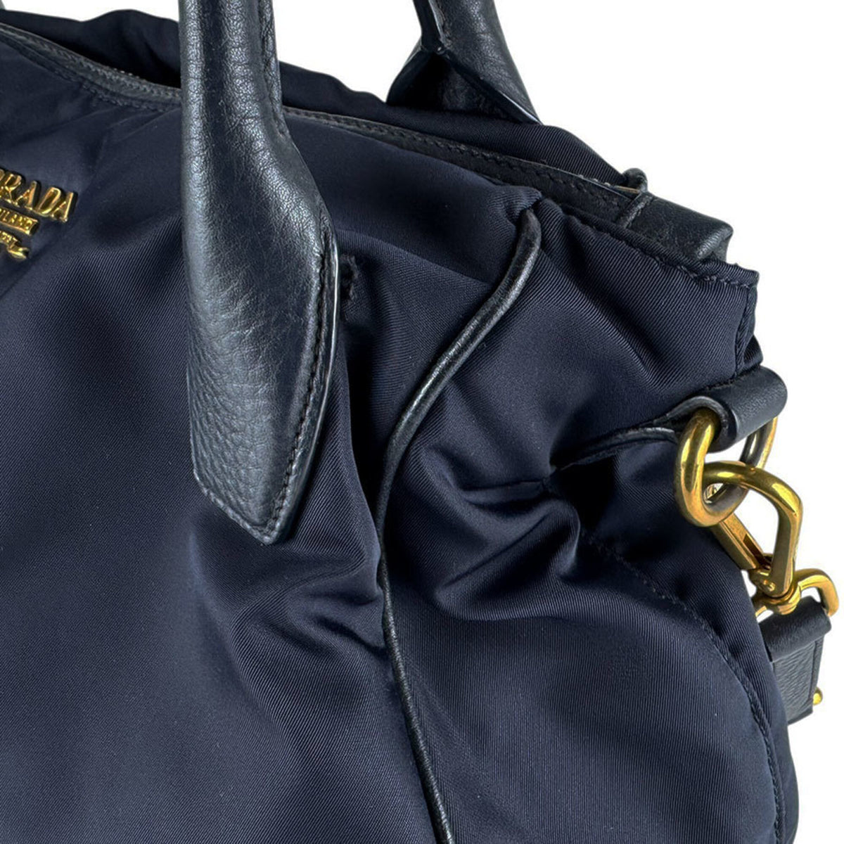 Prada Navy Nylon Leather Handbag Shoulder Bag (Pre-Owned)