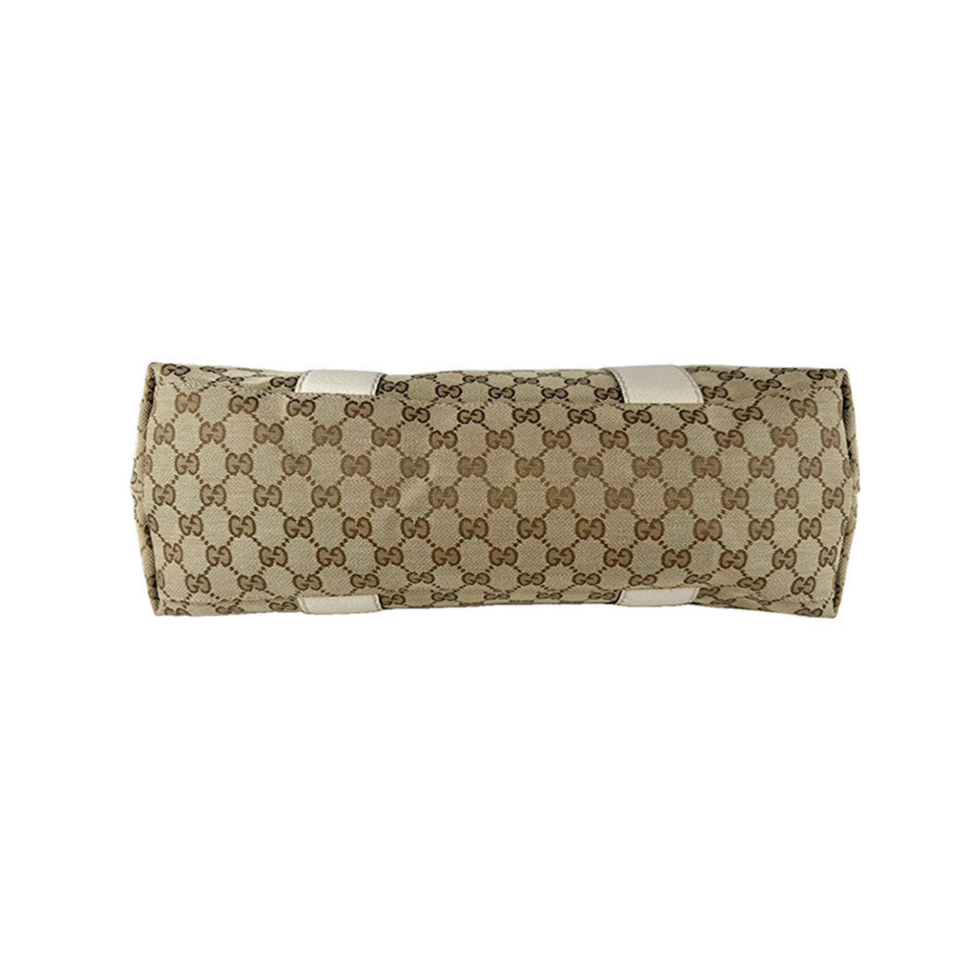 Gucci Beige Brown Ivory Gg Canvas Leather Tote Bag (Pre-Owned)