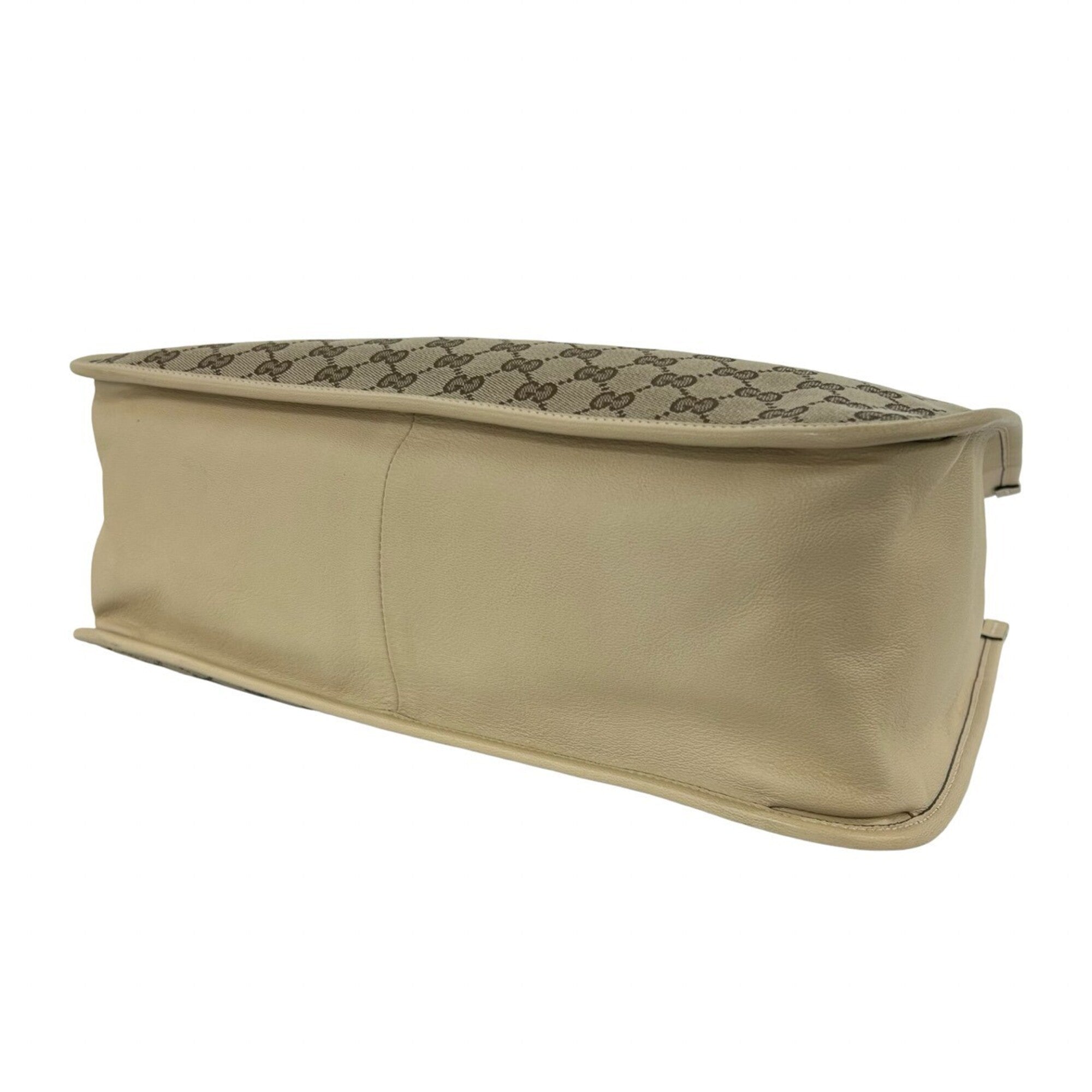 Gucci Beige Brown Canvas Leather Shoulder Bag Tote Bag (Pre-Owned)