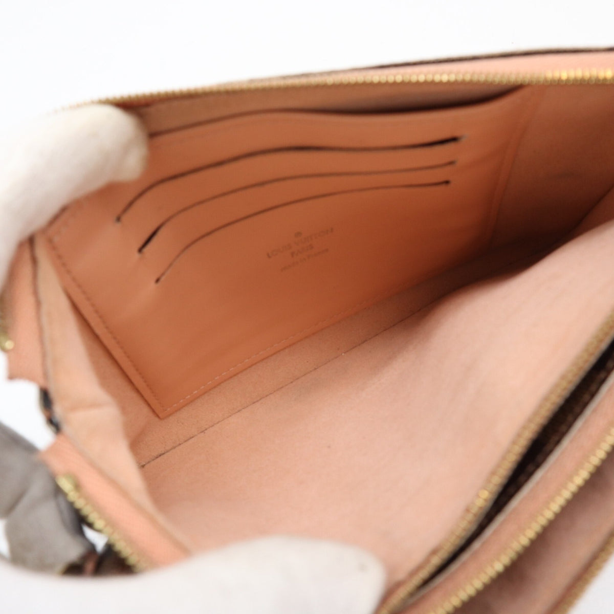 Louis Vuitton Beige Pink Brown Damier Canvas Galle Coated Canvas Leather Pochette Shoulder Bag (Pre-Owned)