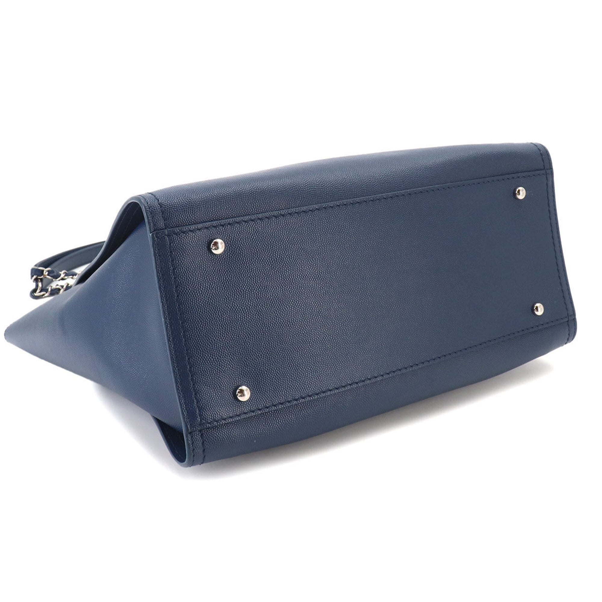 Chanel Navy Leather Handbag Tote Bag (Pre-Owned)