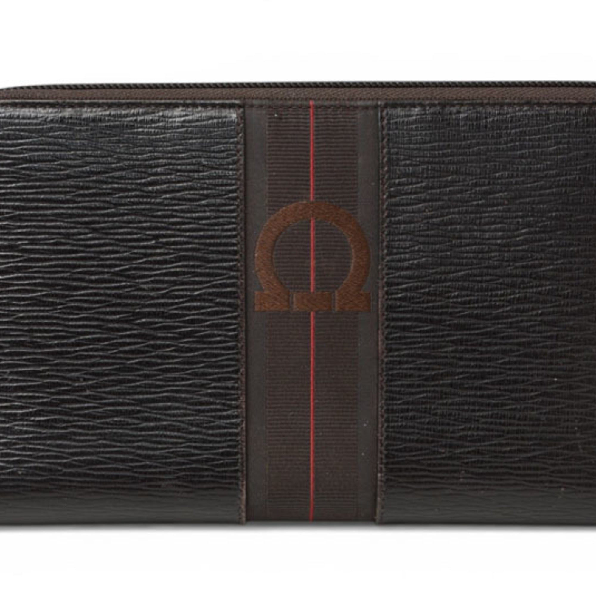Salvatore Ferragamo Gancini Dark Brown Red Color Leather Long Wallet (Bi-Fold) (Pre-Owned)