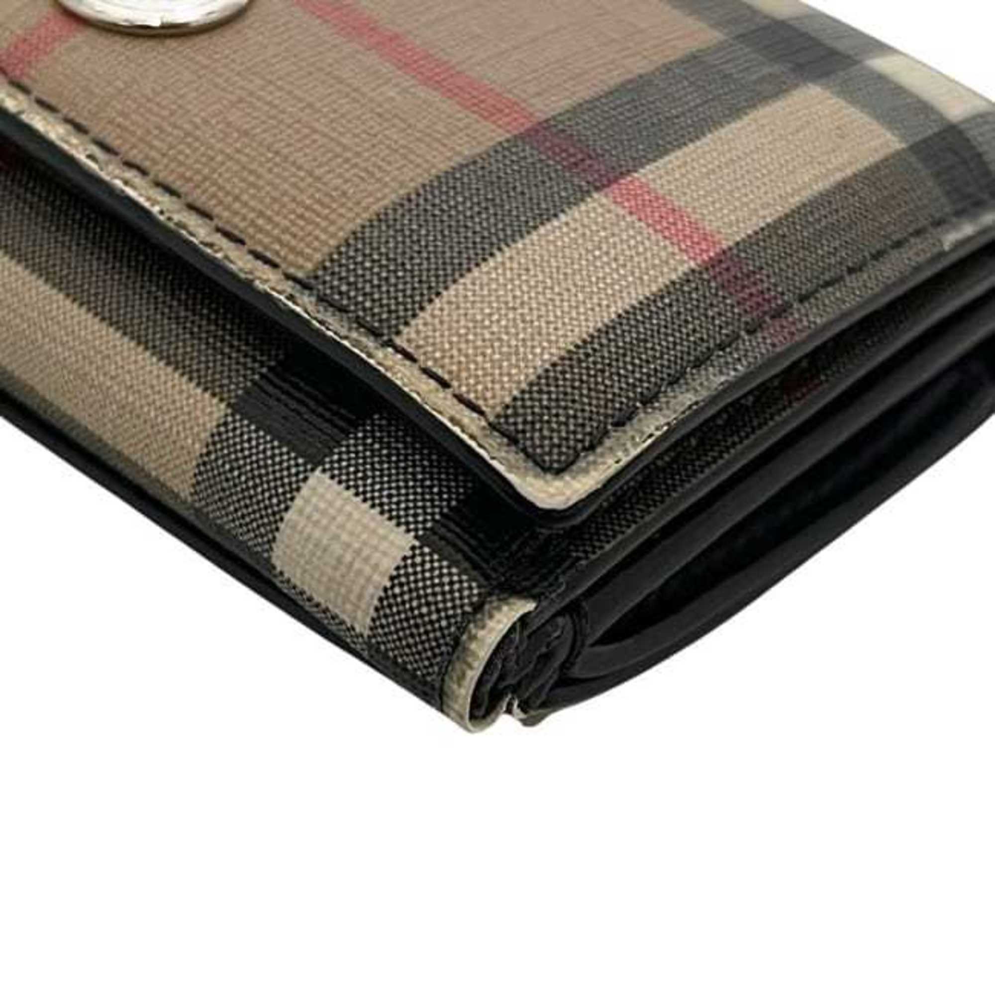 Burberry Beige Black Pvc Leather Wallet (Tri-Fold) (Pre-Owned)