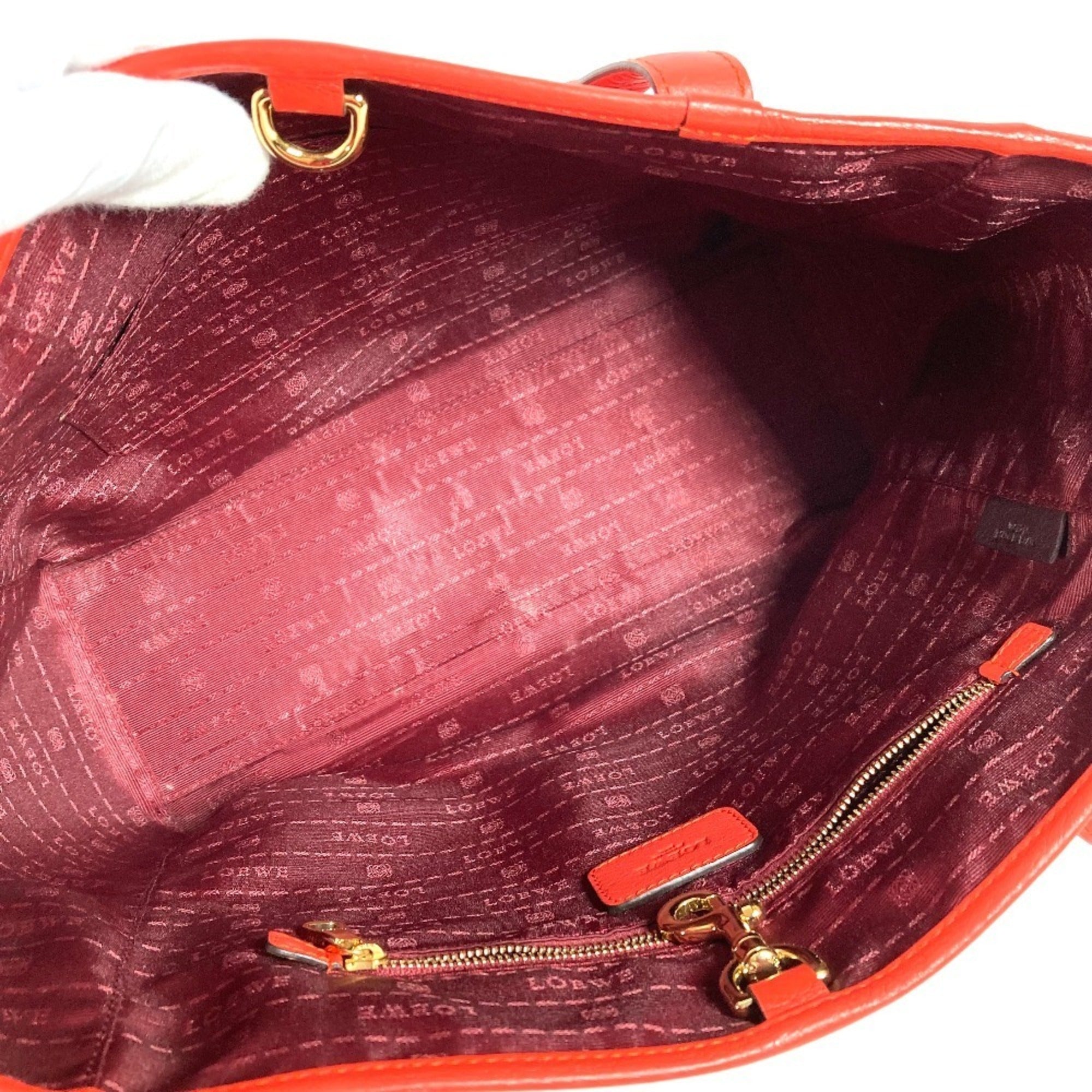 Loewe Orange Red Leather Shoulder Bag Tote Bag (Pre-Owned)