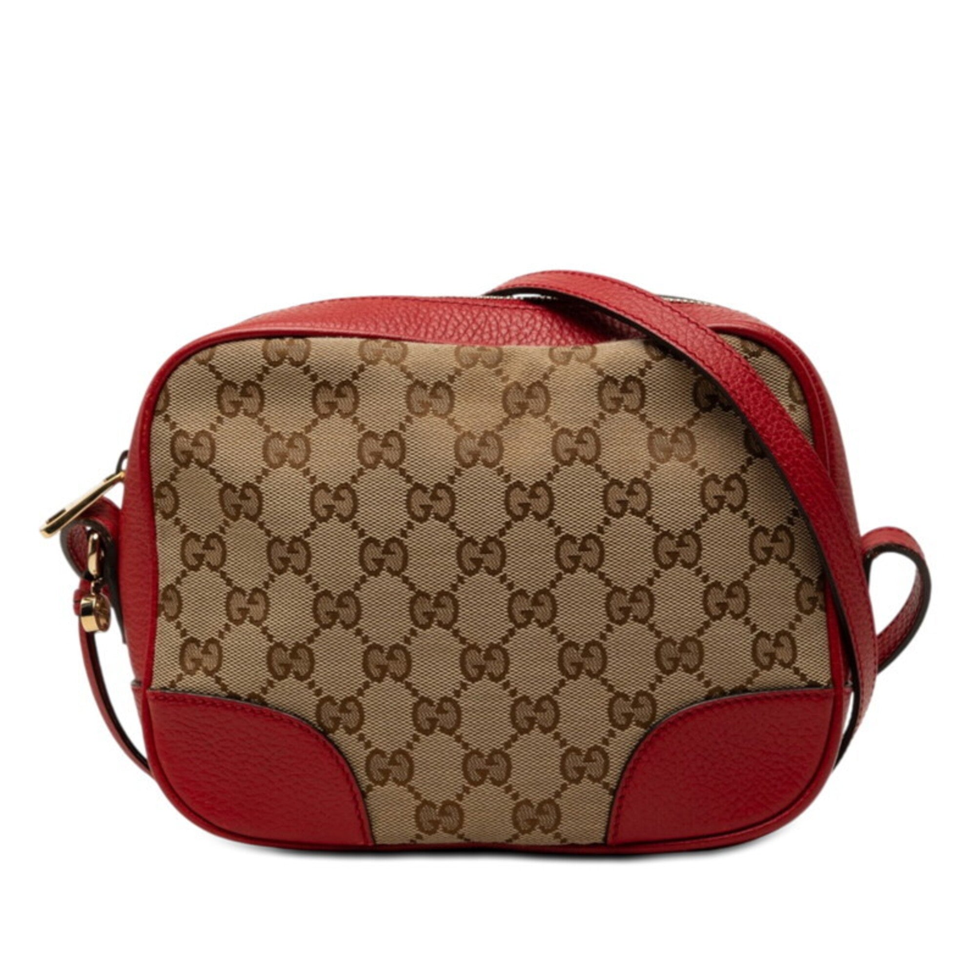 Gucci Gg Canvas Beige Red Color Gg Canvas Leather Shoulder Bag (Pre-Owned)